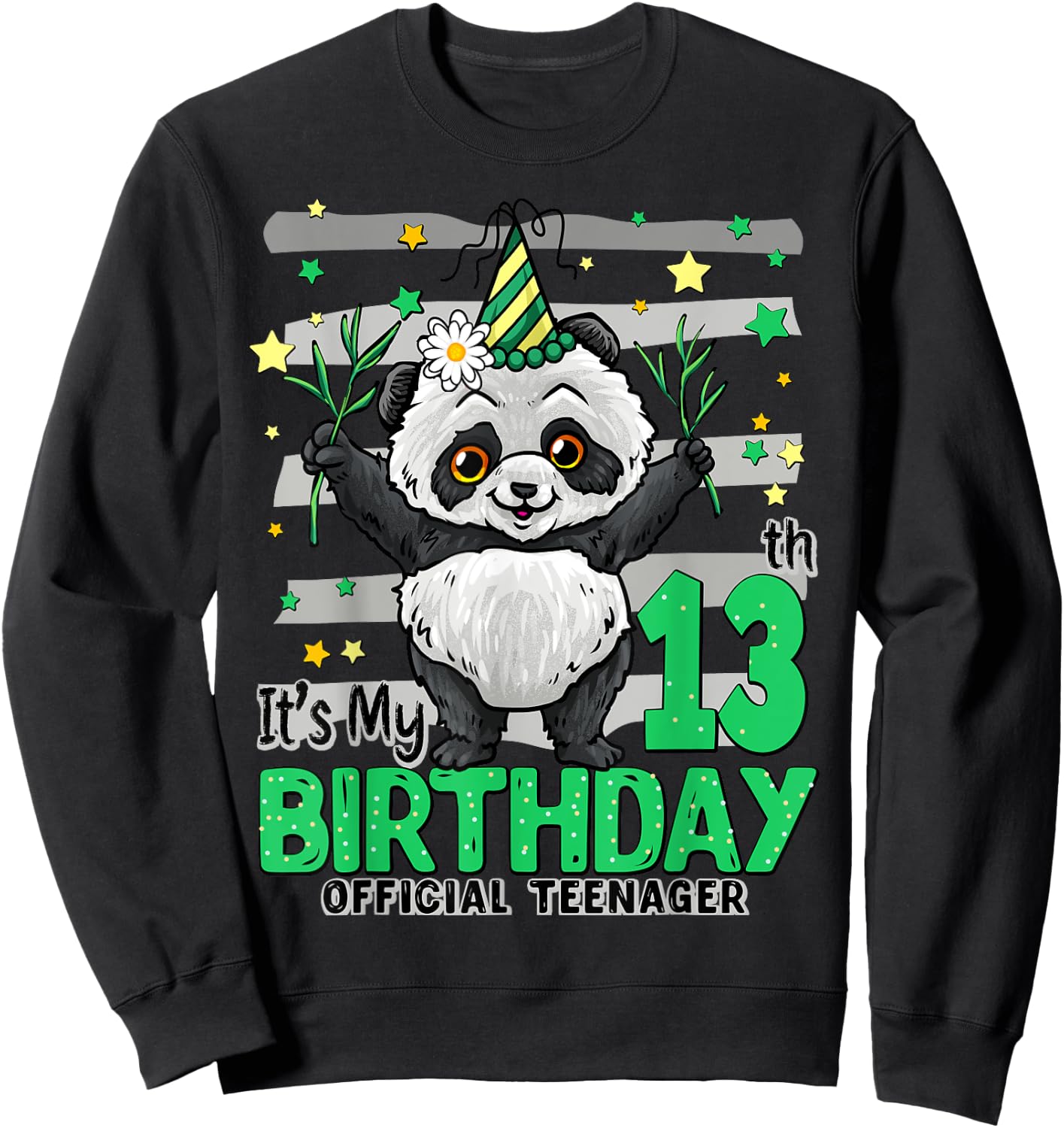 13 Year Old Panda 13th Birthday Girl Boy Panda Birthday Sweatshirt - Sweatshirt | Black