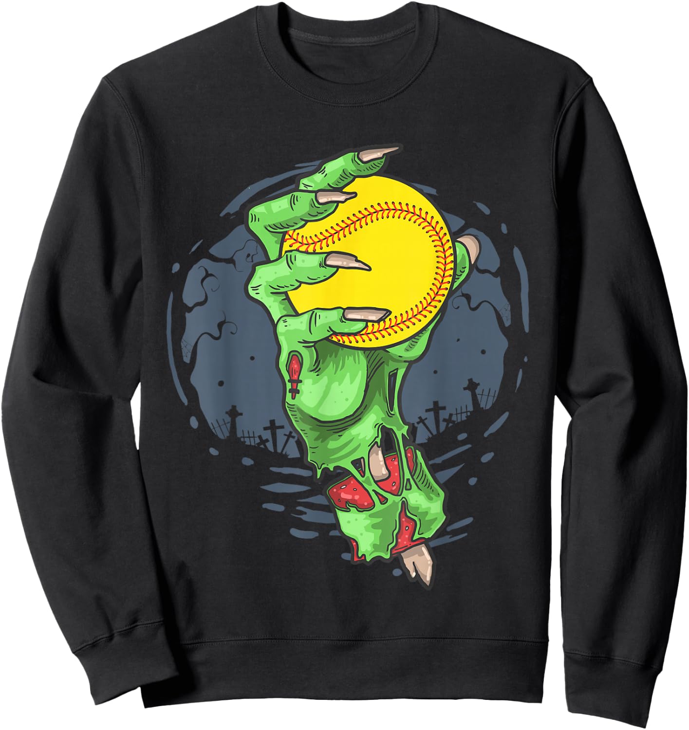 Softball Zombie Hand Softball Player Halloween Costume Sweatshirt - Sweatshirt | Black