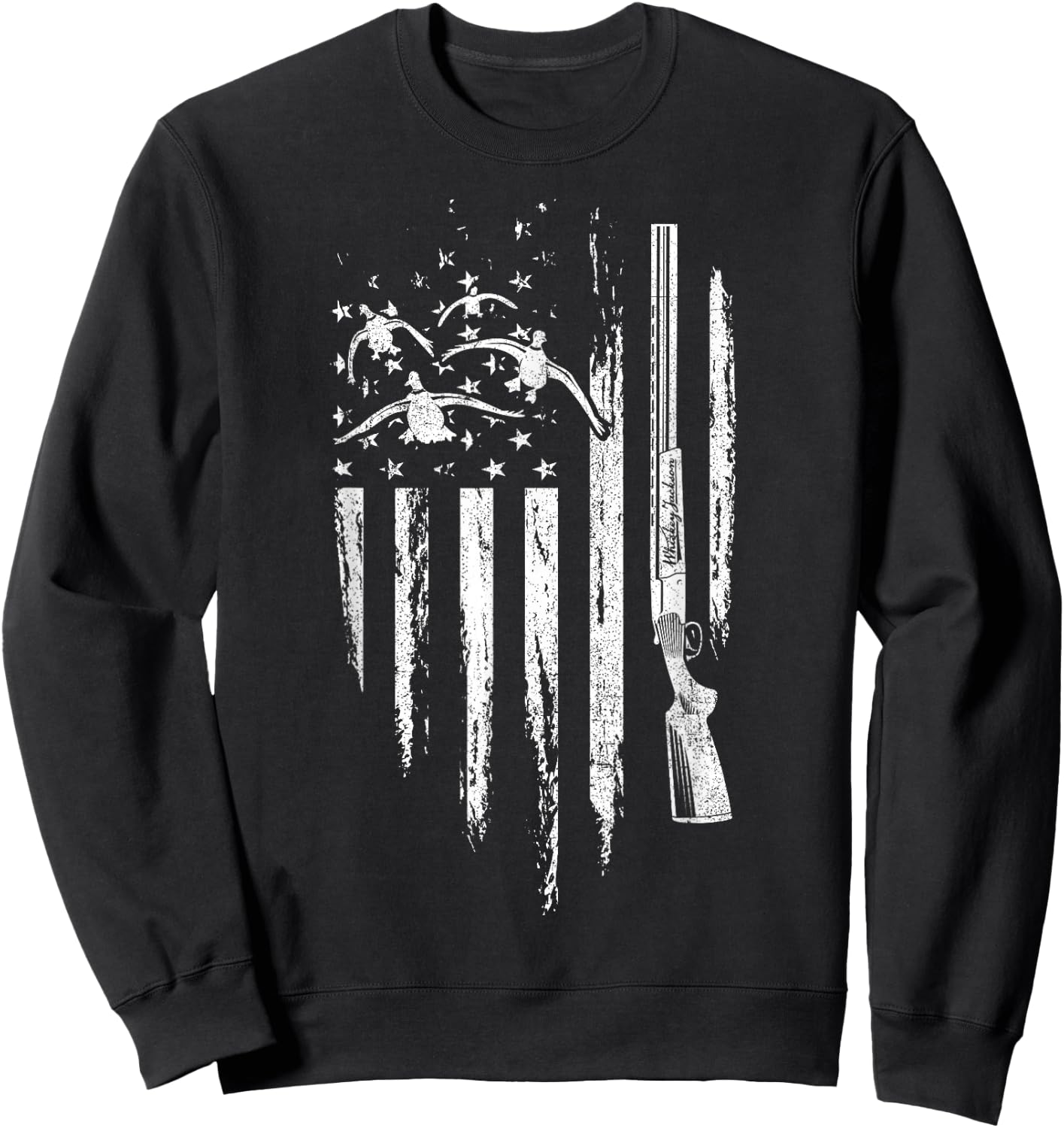 Duck Hunting American Flag Waterfowl Goose Gift Hunter Sweatshirt - Sweatshirt | Black