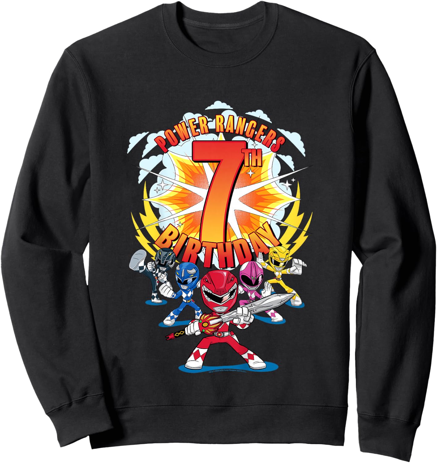 Kids Power Rangers 7th Birthday Power Pose Group Sweatshirt - Sweatshirt | Black