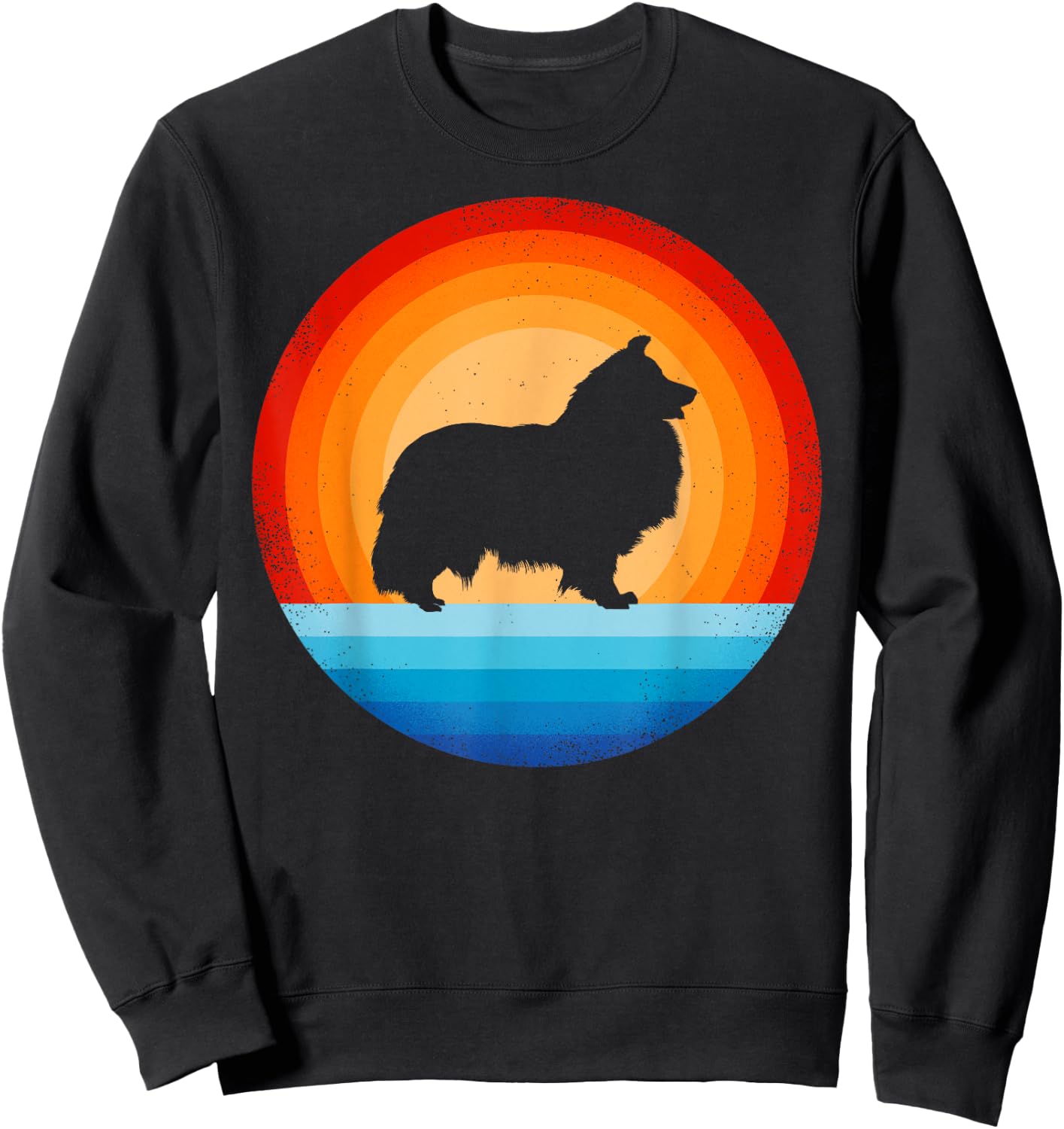 Sheltie Shetland Sheepdog Retro Vintage 60s 70s Sunset Dog Sweatshirt - Sweatshirt | Black
