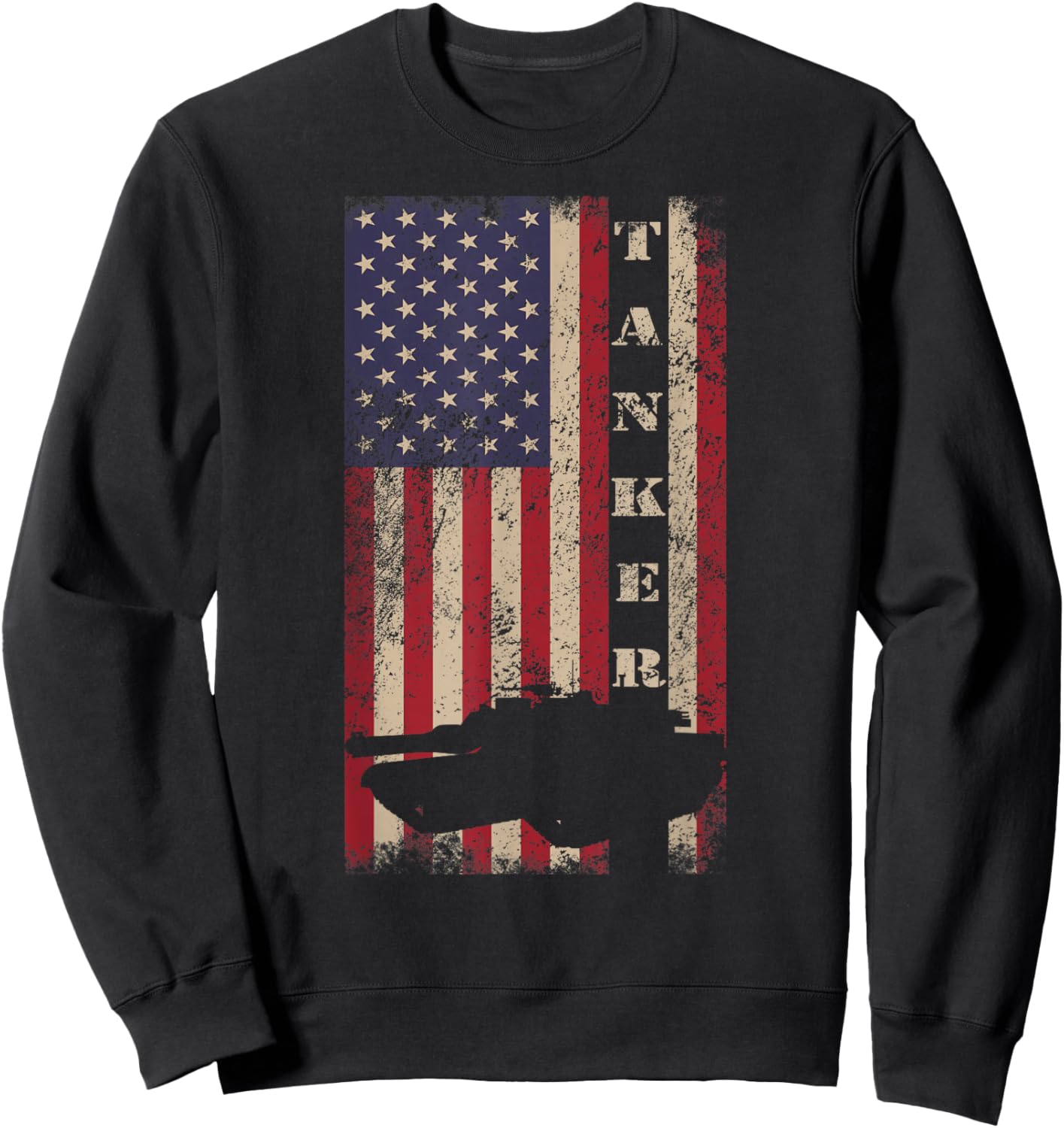 Tanker Abrams Tank Crew Veteran American Flag Sweatshirt - Sweatshirt | Black