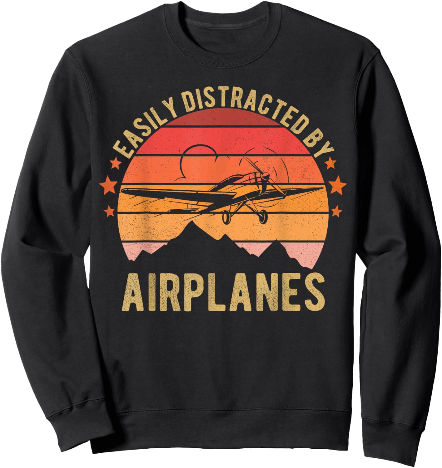 Easily Distracted By Airplanes Lover Pilot Funny Aviation Sweatshirt - Sweatshirt | Black