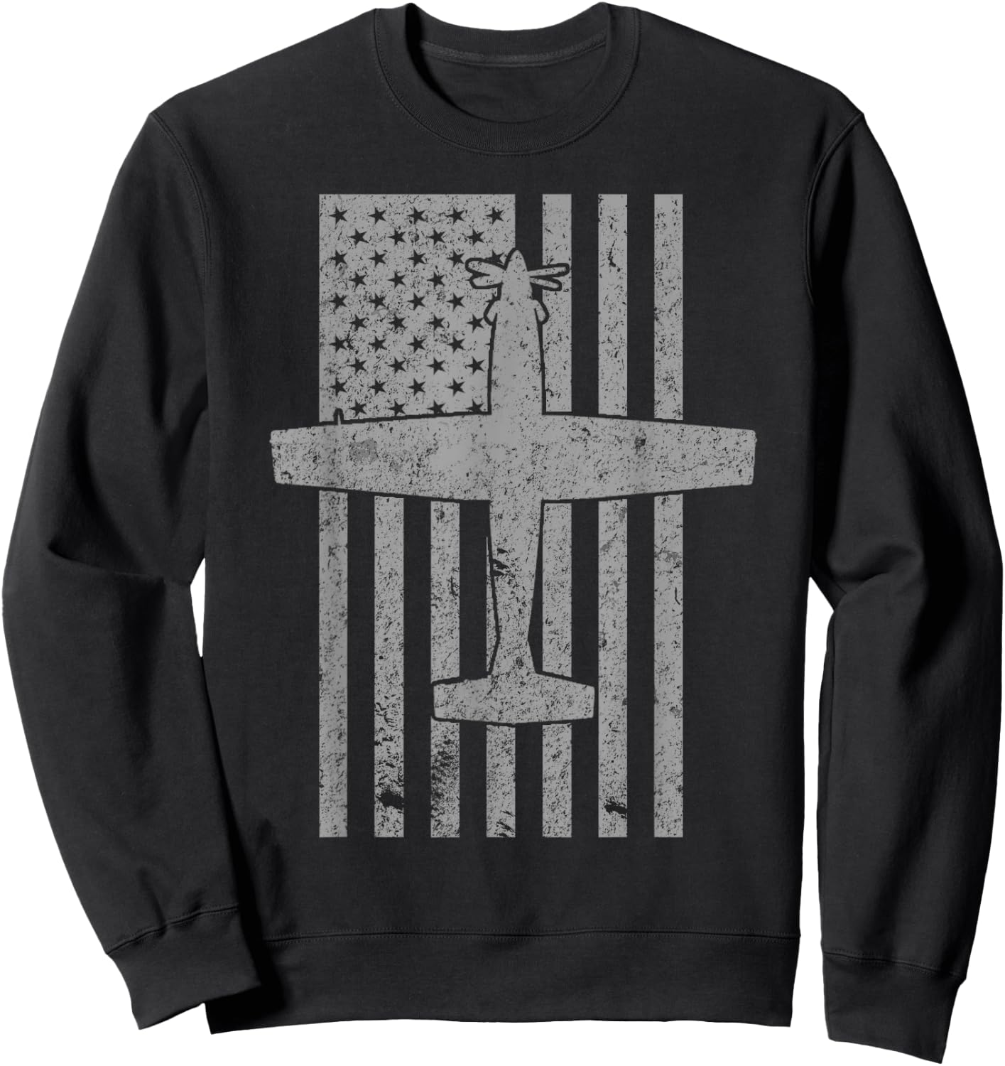T-6 Texan II Trainer Airplane Vintage Flag Sweatshirt - Sweatshirt | Black