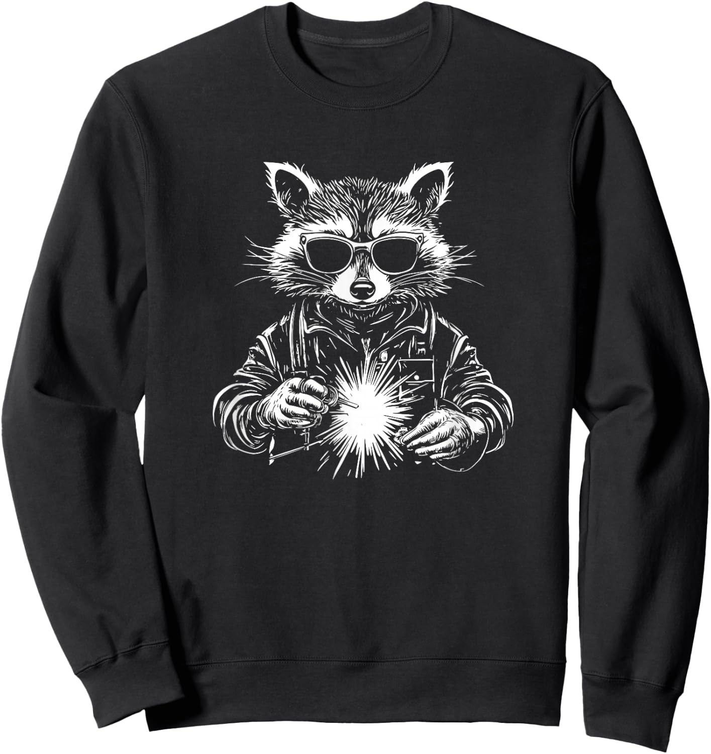 Cool Welding Raccoon Design with Sunglasses Sweatshirt - Sweatshirt | Black