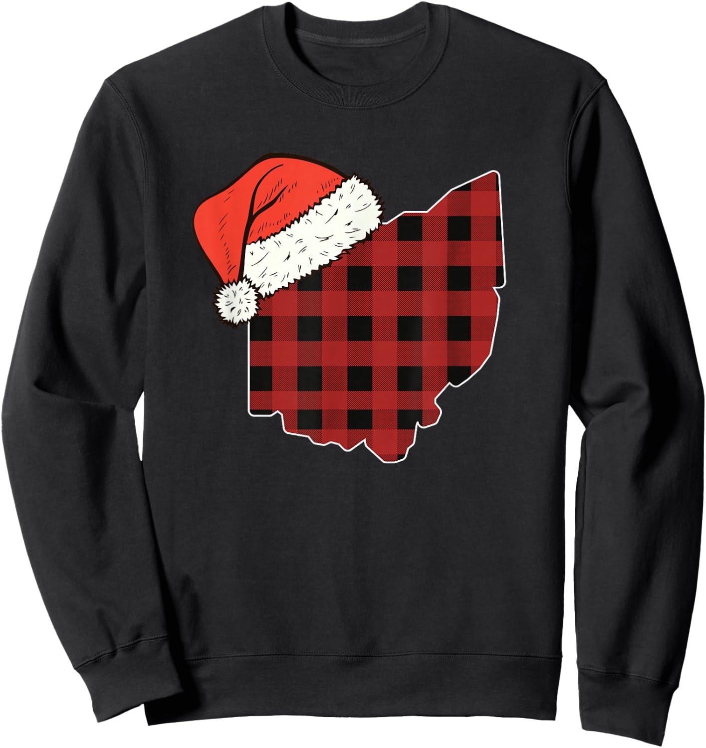 Ohio Plaid Christmas Santa Hat Holiday Matching Sweatshirt - Sweatshirt | Black