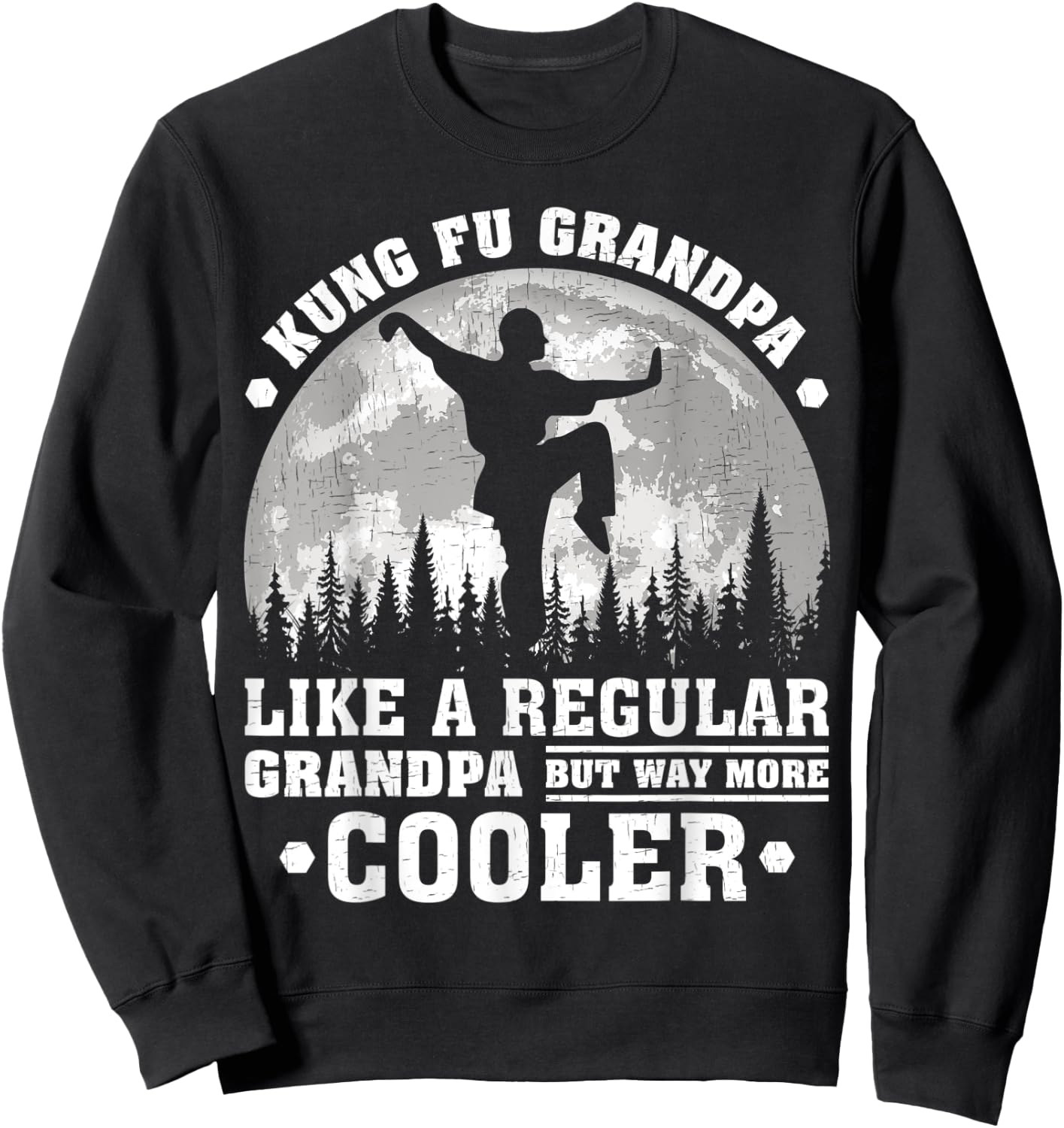 Kung Fu Grandpa Funny Moon Vintage Kung Fu Father's Day Sweatshirt - Sweatshirt | Black