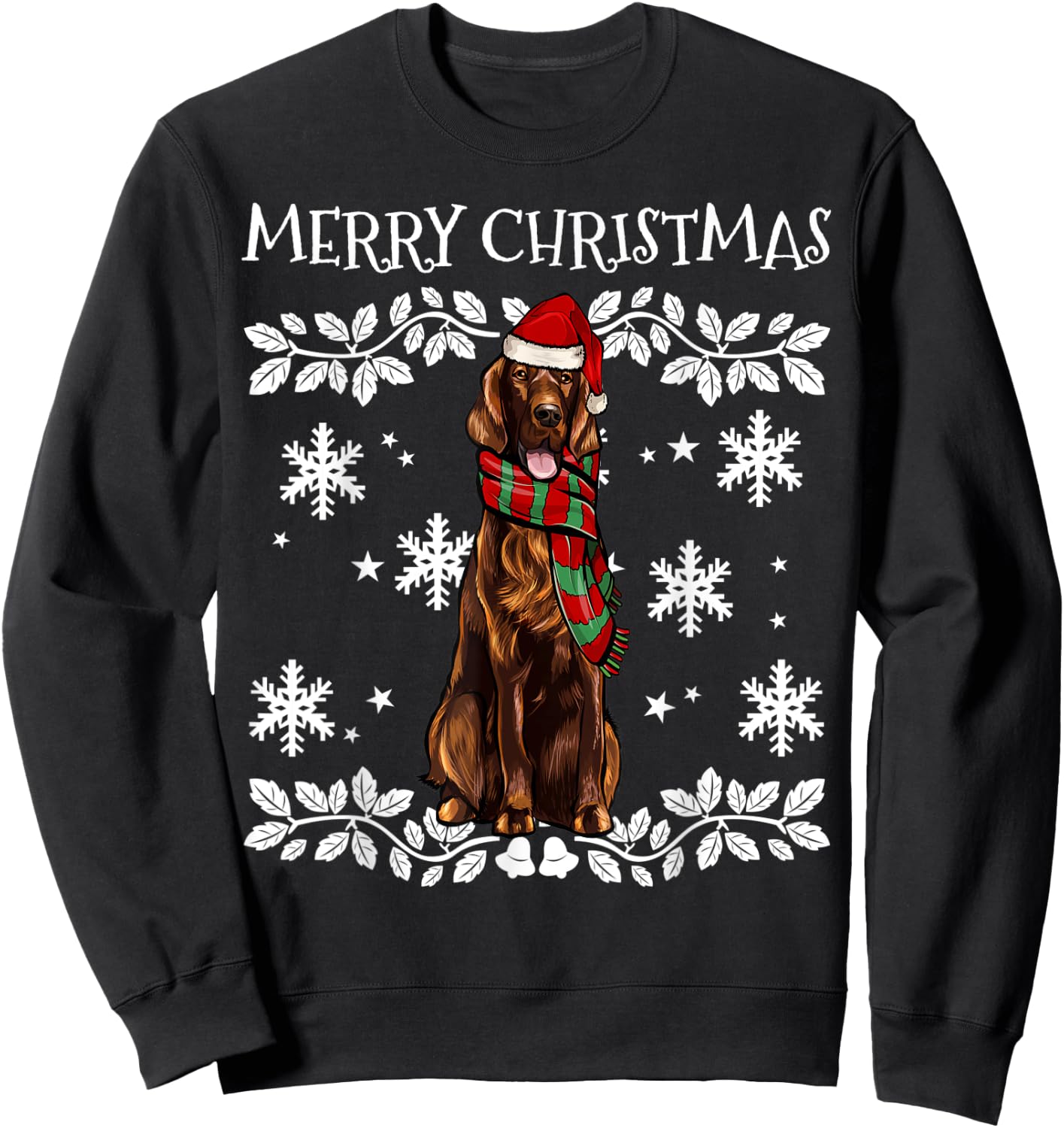Merry Christmas Setter Irish Ugly Christmas Sweatshirt - Sweatshirt | Black