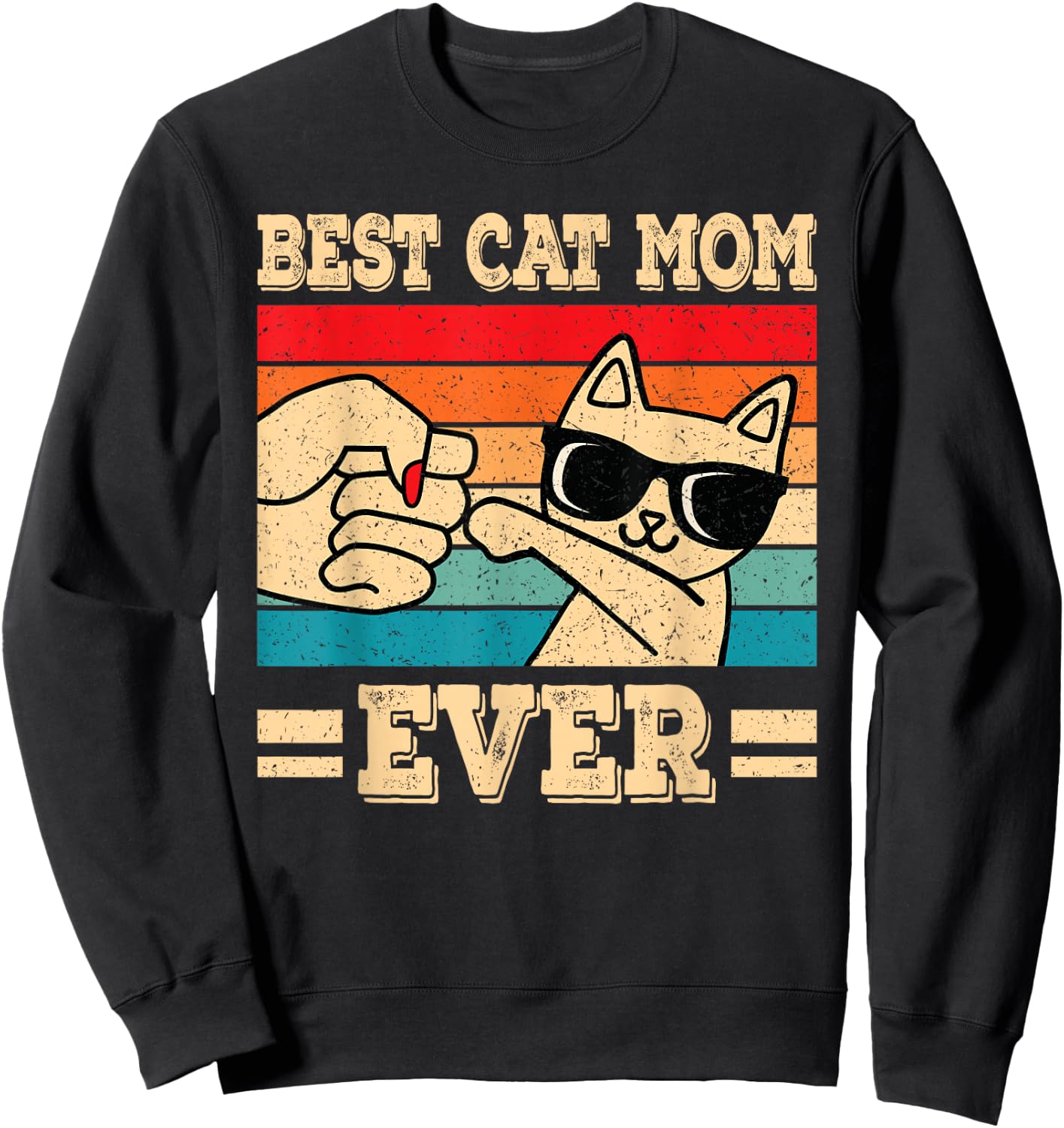Best Cat Mom Ever Funny Vintage Kitten Lover Retro Women Sweatshirt - Sweatshirt | Black