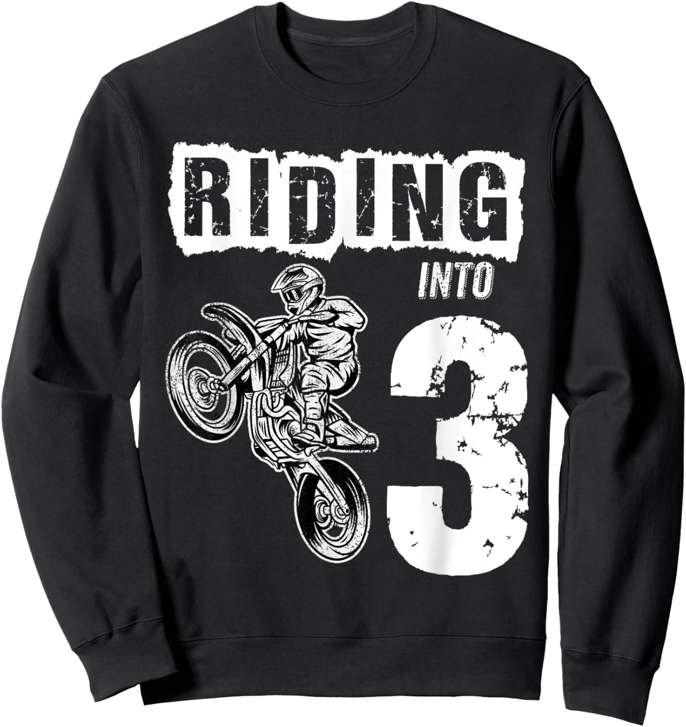 Riding Into 3 Years Old 3rd Birthday Boy Dirt Bike Party Sweatshirt - Sweatshirt | Black