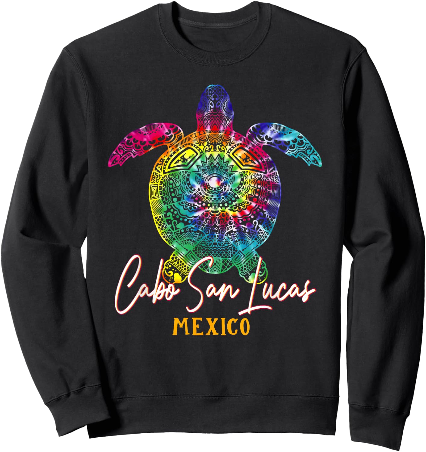 Cabo San Lucas Tie Dye Sea Turtle Matching Family Vacation Sweatshirt - Sweatshirt | Black