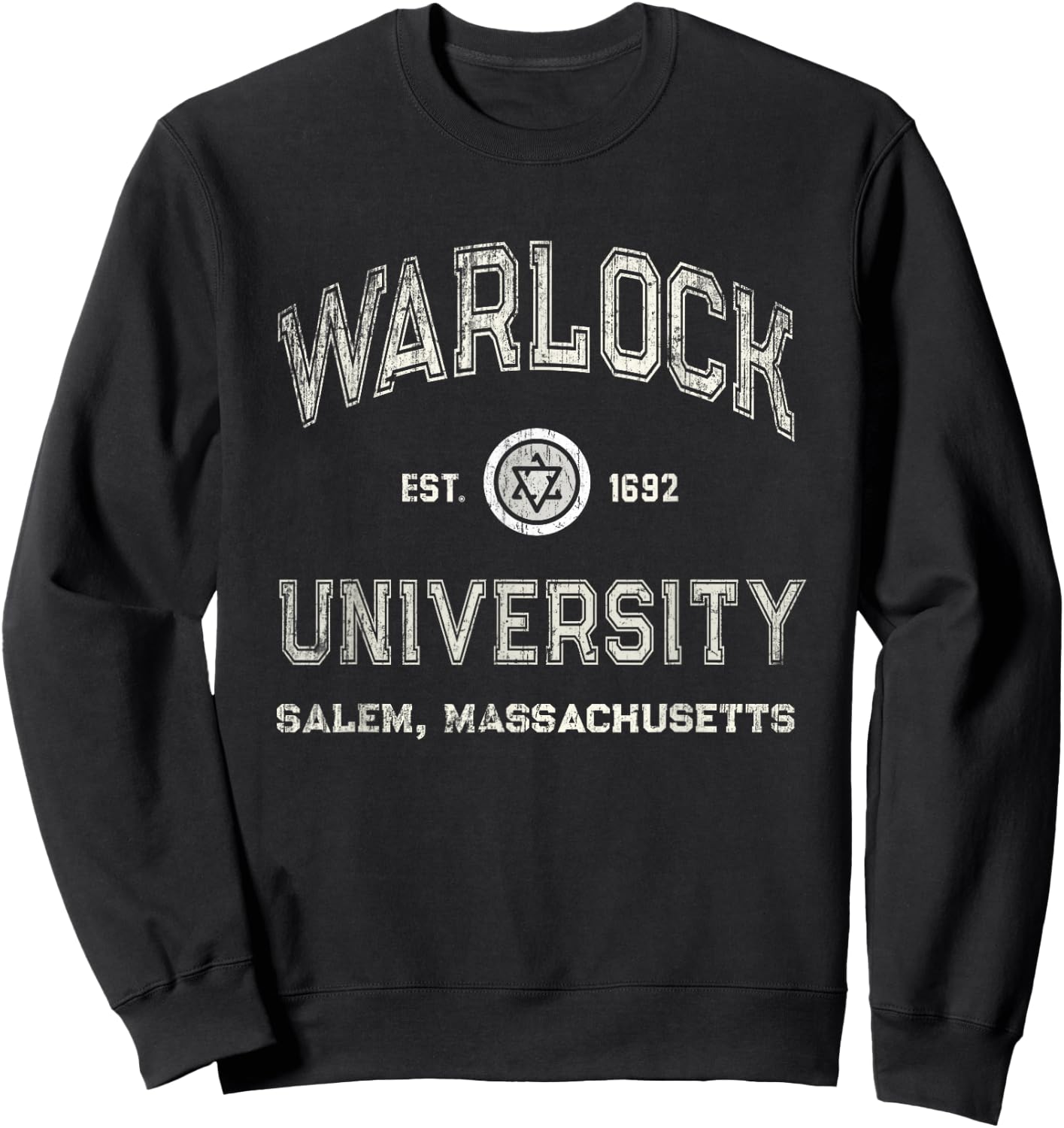 Funny WARLOCK UNIVERSITY Salem Wizard Graduated Witches Crew Sweatshirt - Sweatshirt | Black
