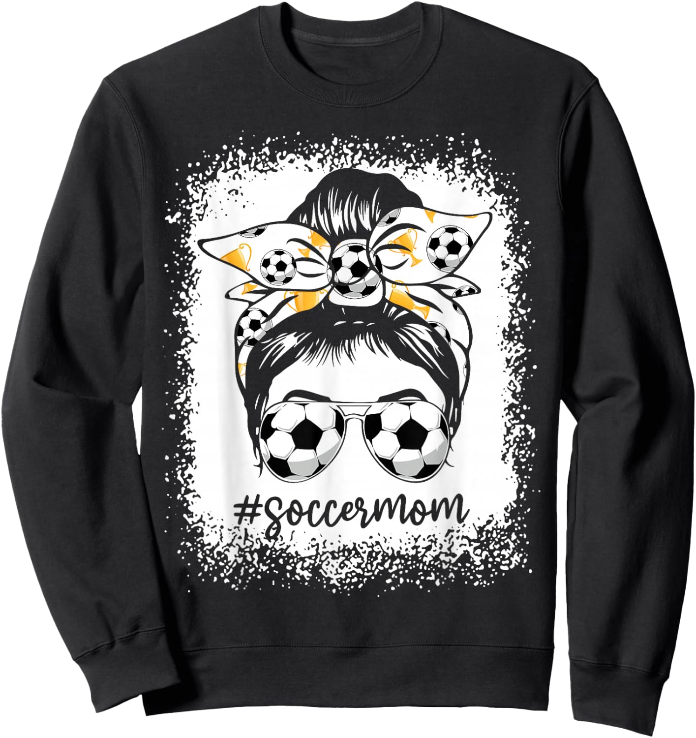 Women Bleached Soccer Mom Messy Bun Soccer Lover Sweatshirt - Sweatshirt | Black