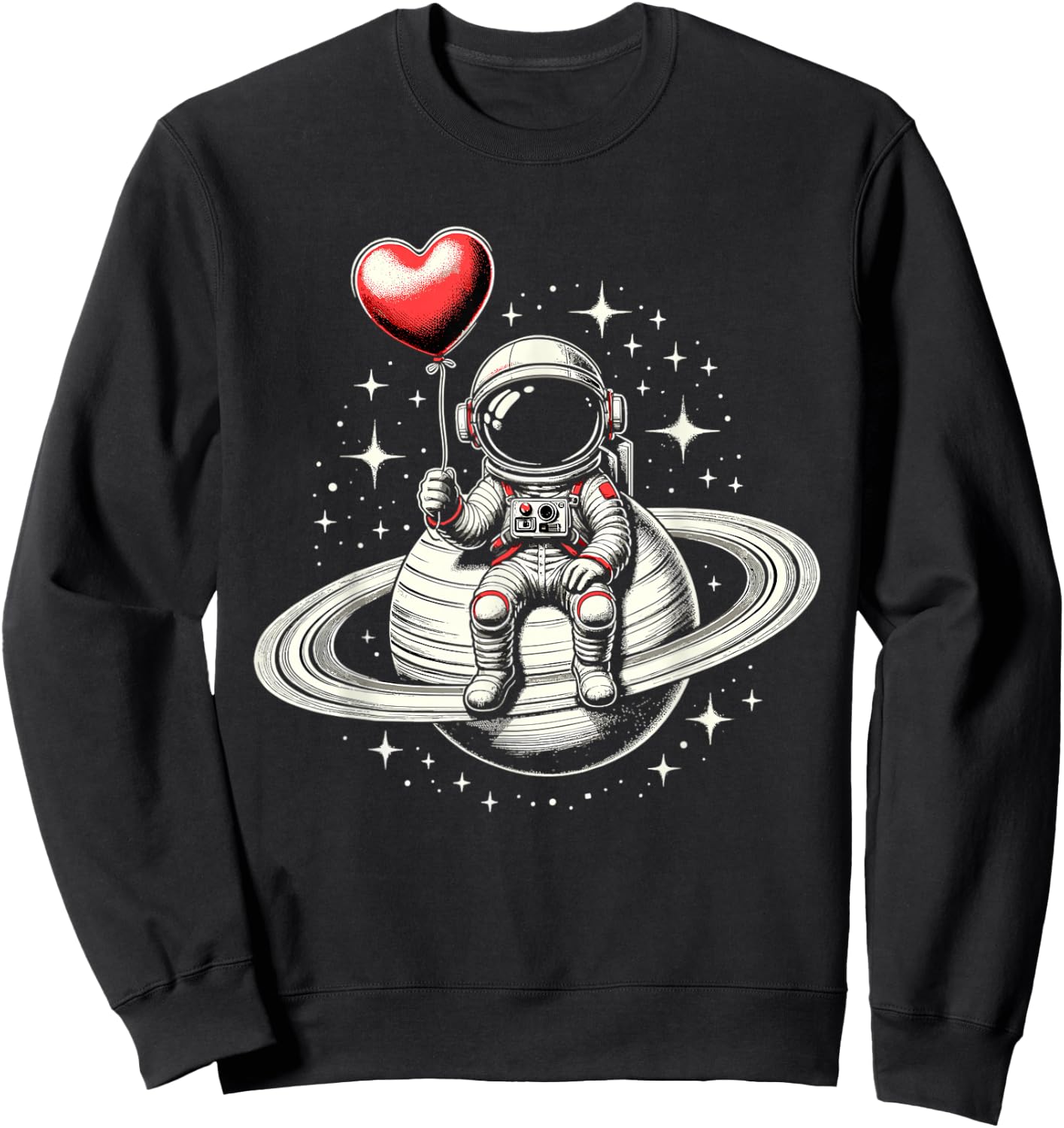 Space Astronaut Saturn Heart Balloon Valentine's Day Sweatshirt - Sweatshirt | Black