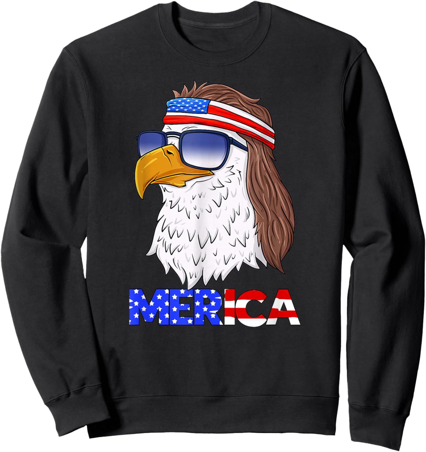 American Bald Eagle Mullet 4th of July USA Flag Funny Merica Sweatshirt - Sweatshirt | Black