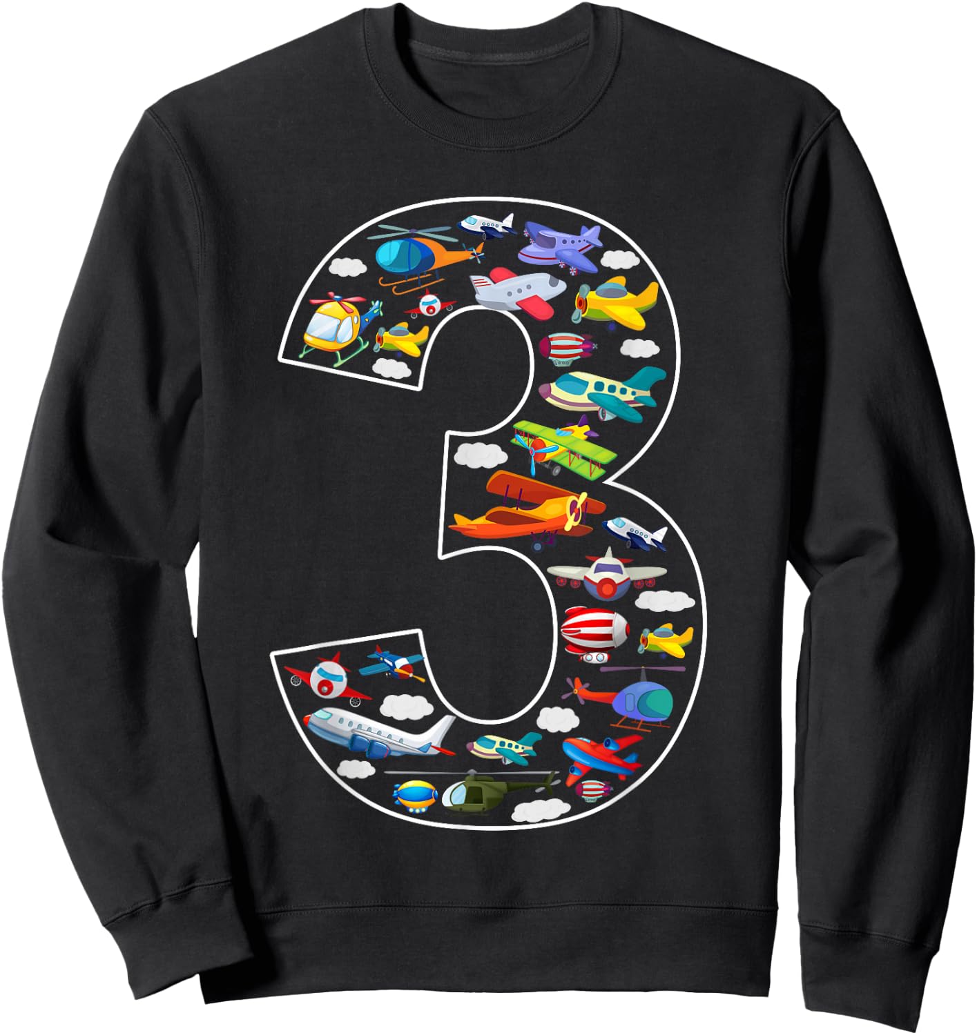 3rd Birthday Airplane Helicopter 3 Year Old Birthday Party Sweatshirt - Sweatshirt | Black