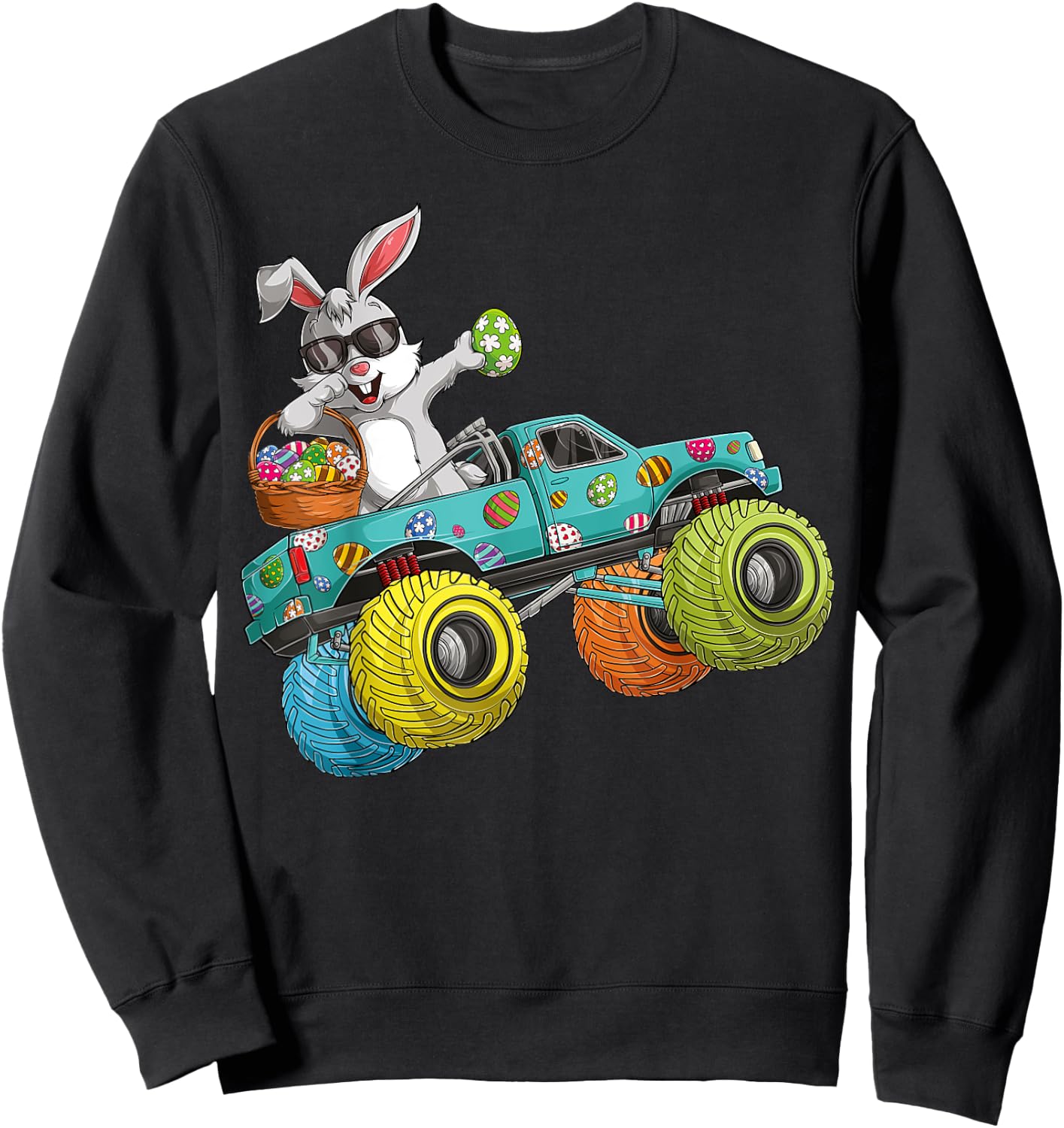 Dabbing Bunny Happy Easter Monster Truck Lovers Kids Boys Sweatshirt - Sweatshirt | Black