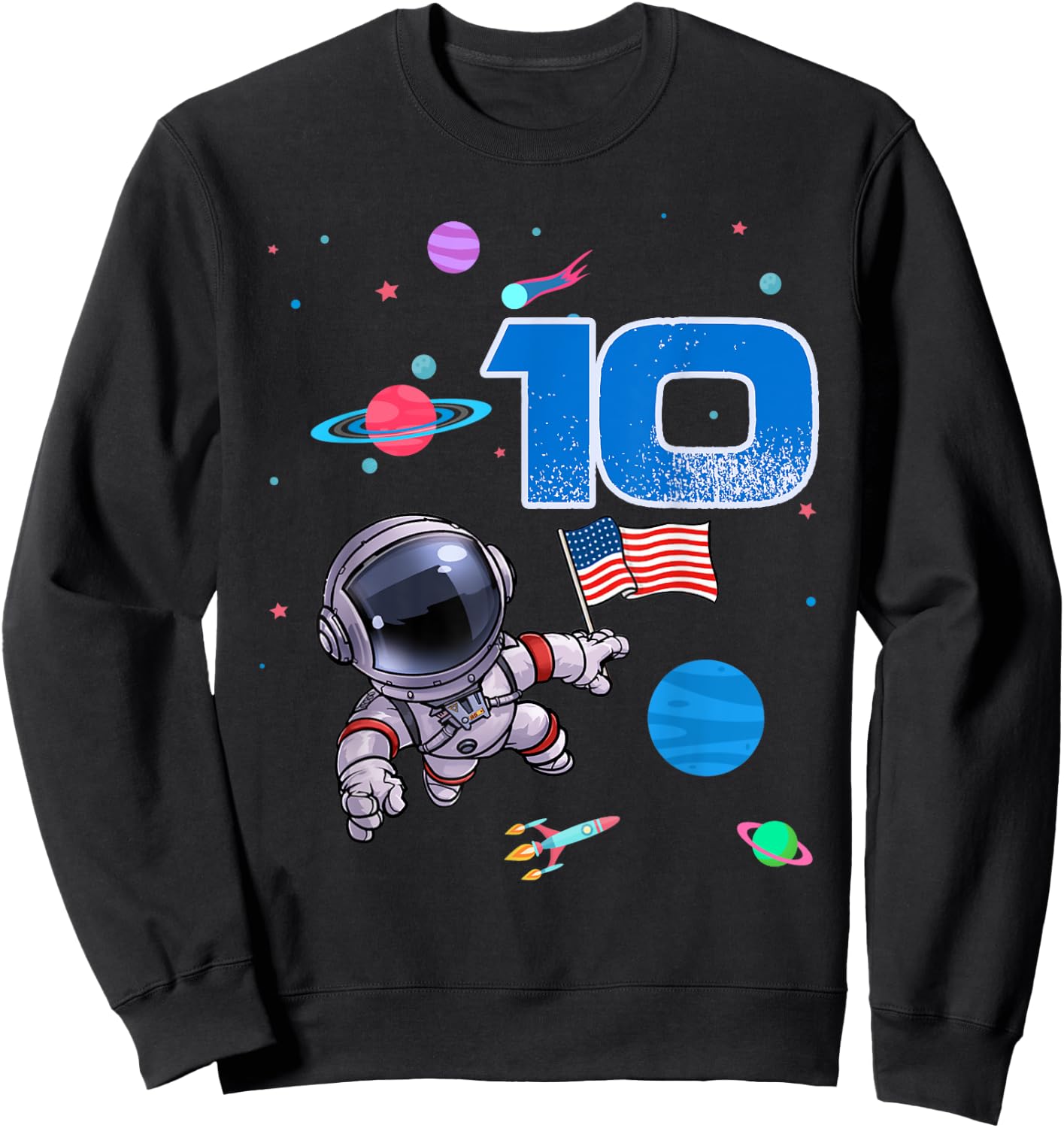 Astronaut Birthday Boy 10th Birthday 10 Years Old Space Sweatshirt - Sweatshirt | Black