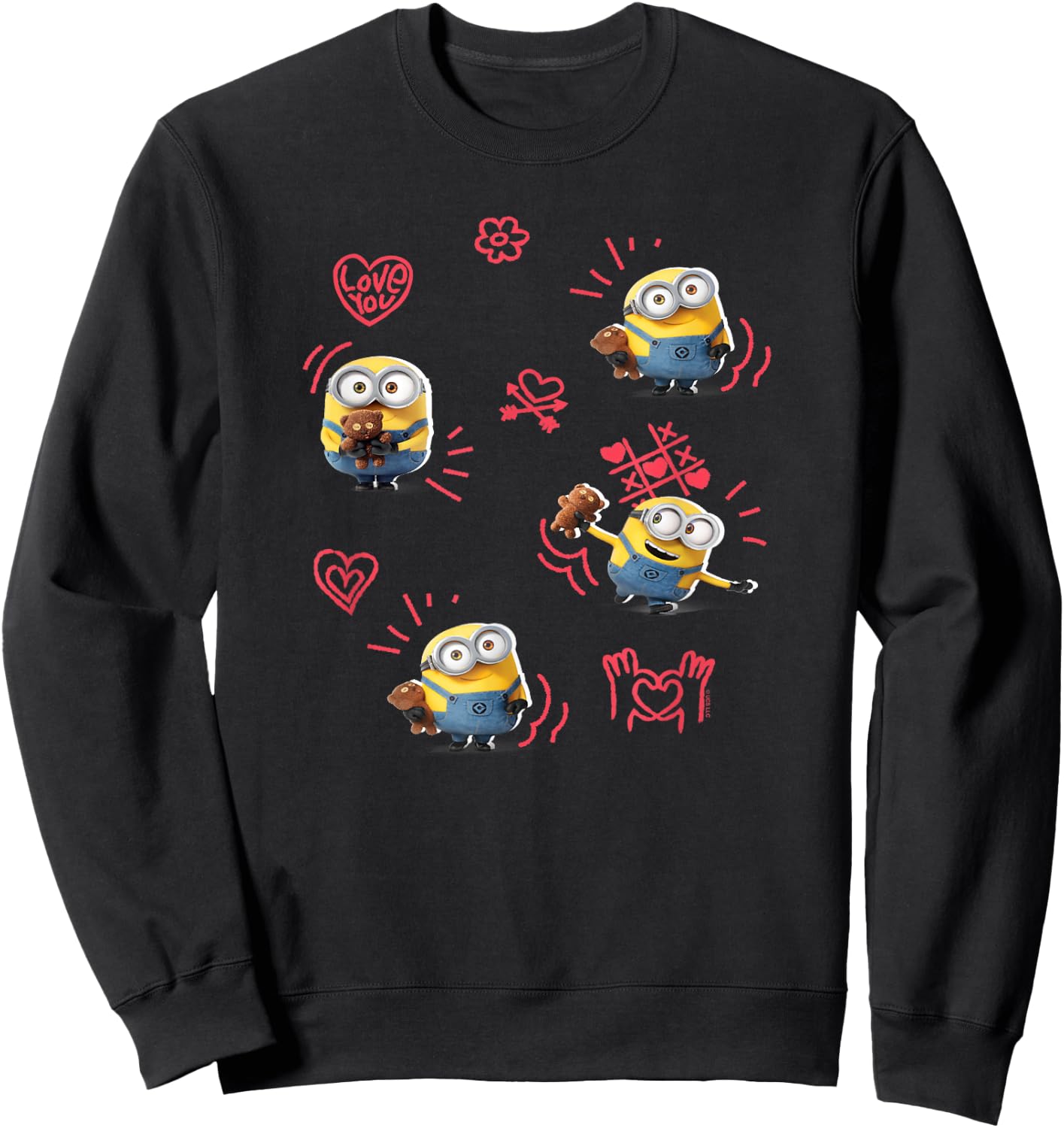 Minions Valentine's Day Bob and Teddy Bear Jumble Sweatshirt - Sweatshirt | Black