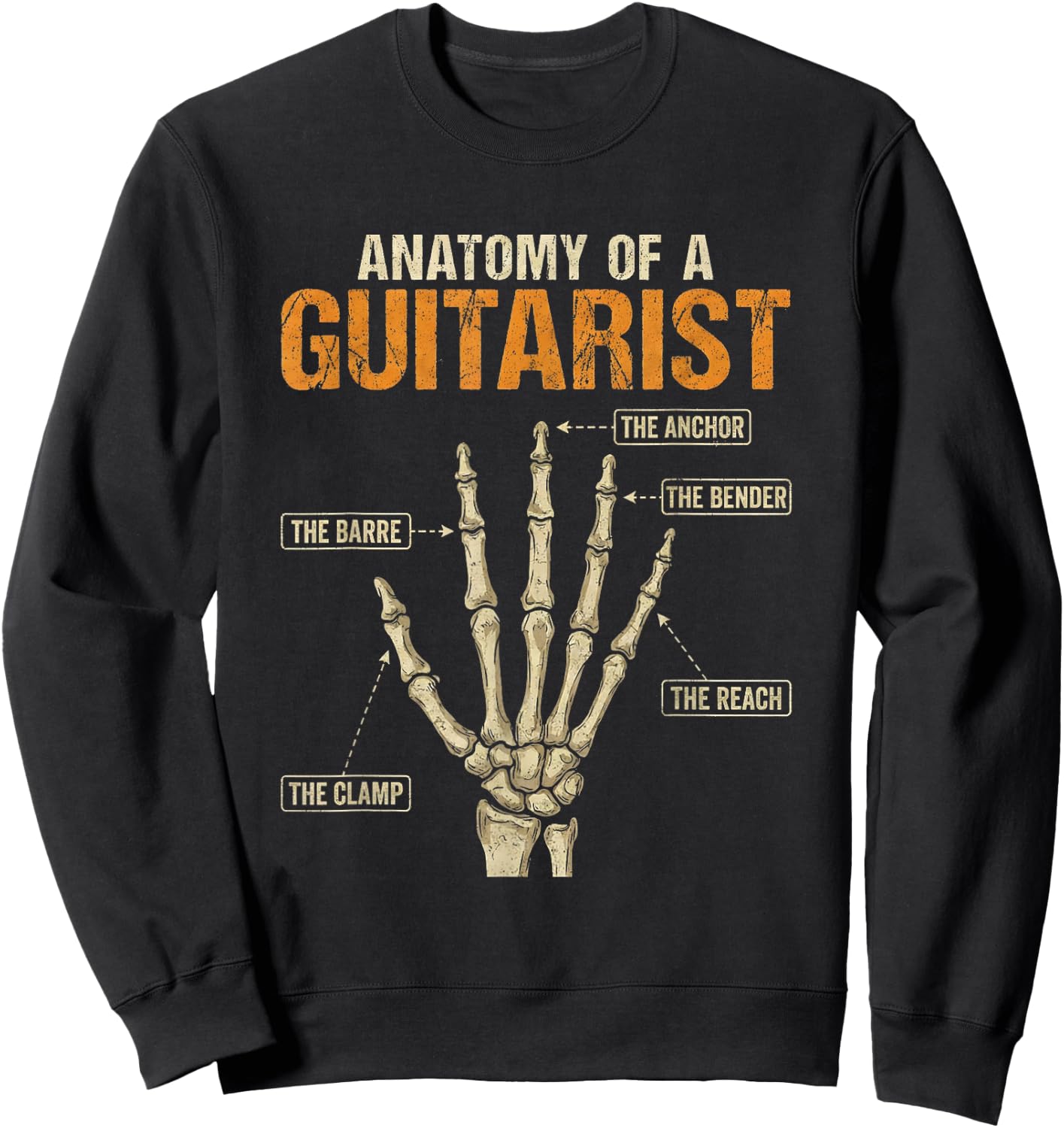 Anatomy of a Guitarist Fingers Hand Vintage Guitar Player Sweatshirt - Sweatshirt | Black