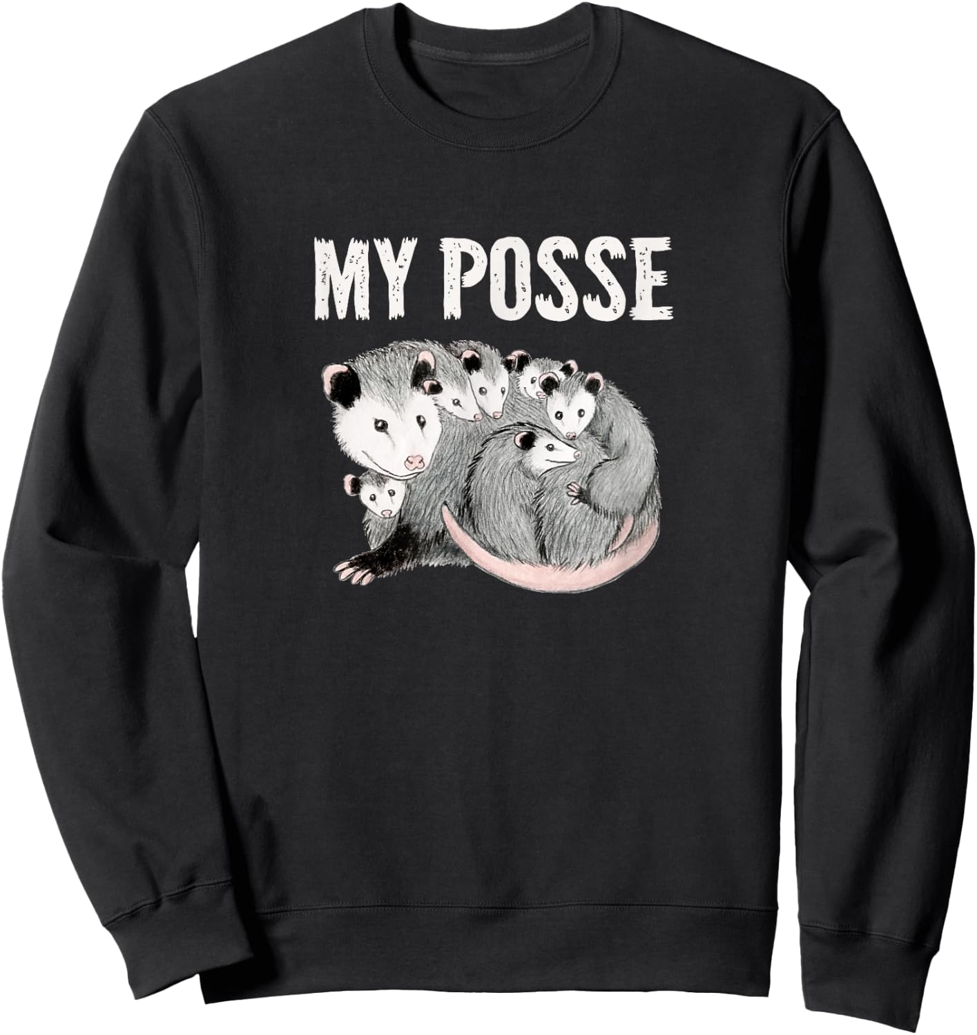 My Posse Funny Mom Opossum with Baby Possums Sweatshirt - Sweatshirt | Black