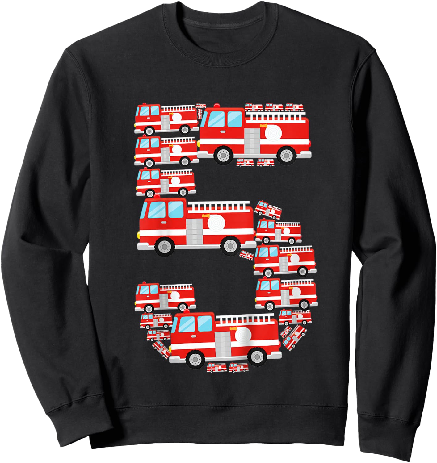 Kids Fire Truck 5th Birthday Boy 5 Year Old Toddler Firefighter Sweatshirt - Sweatshirt | Black