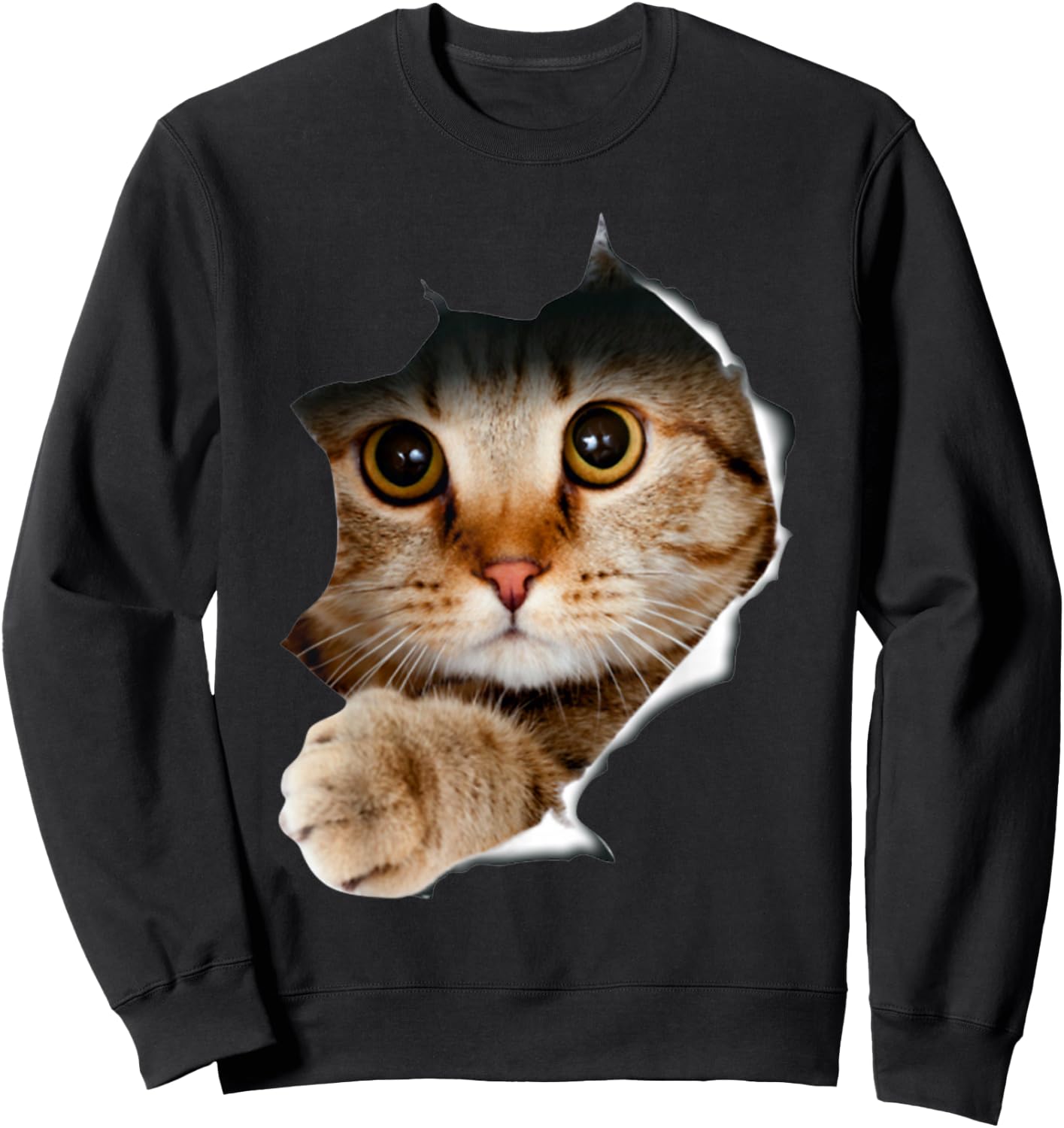 Cat Shirt, Cat , Cat Torn Cloth Shirt, Kitten,Kitty Sweatshirt - Sweatshirt | Black