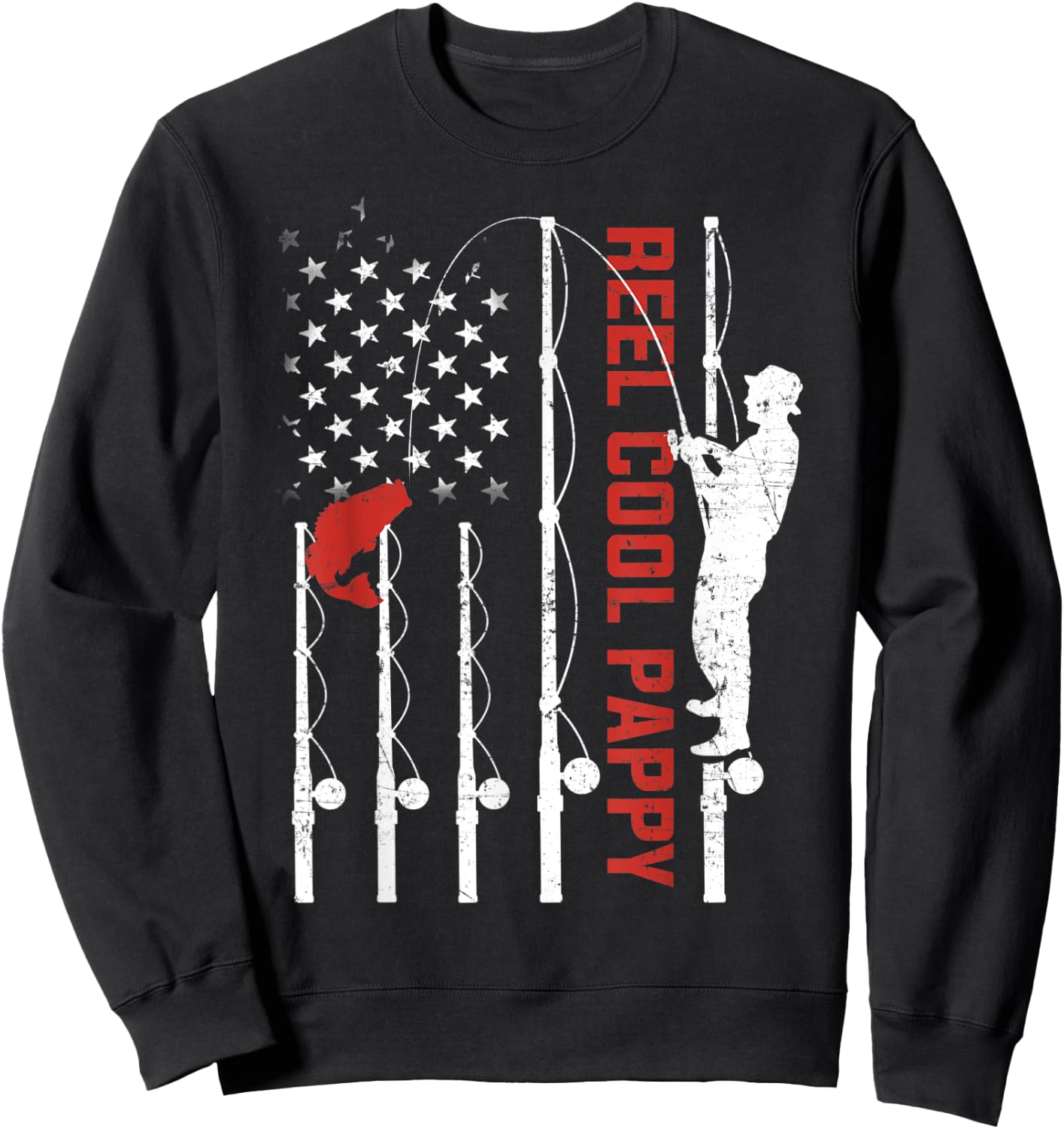 Reel Cool Pappy American Flag Fish Fishing Fathers Day Men Sweatshirt - Sweatshirt | Black