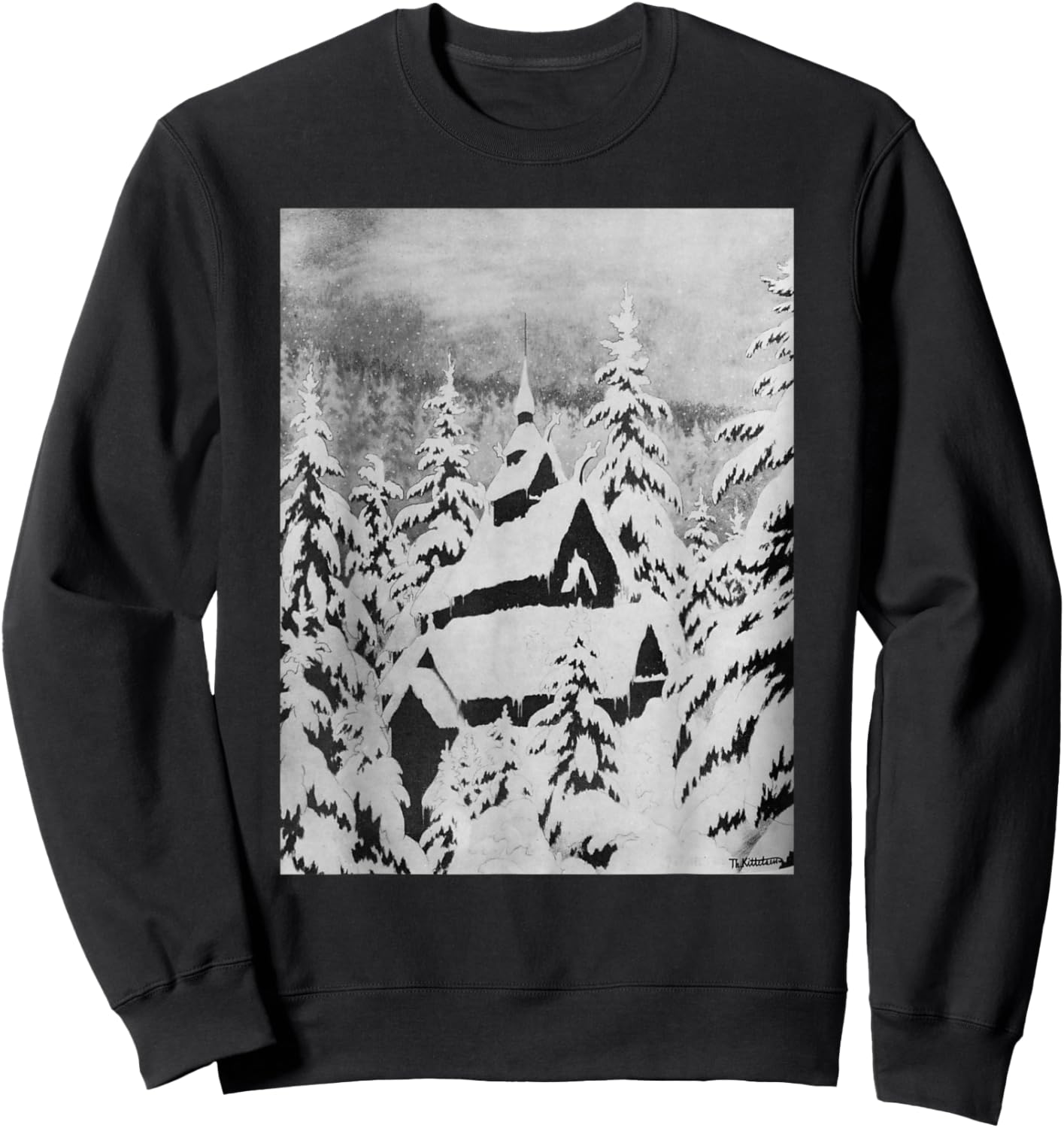 Stave Church in the Snow Theodor Kittelsen Romanticism Art Sweatshirt - Sweatshirt | Black