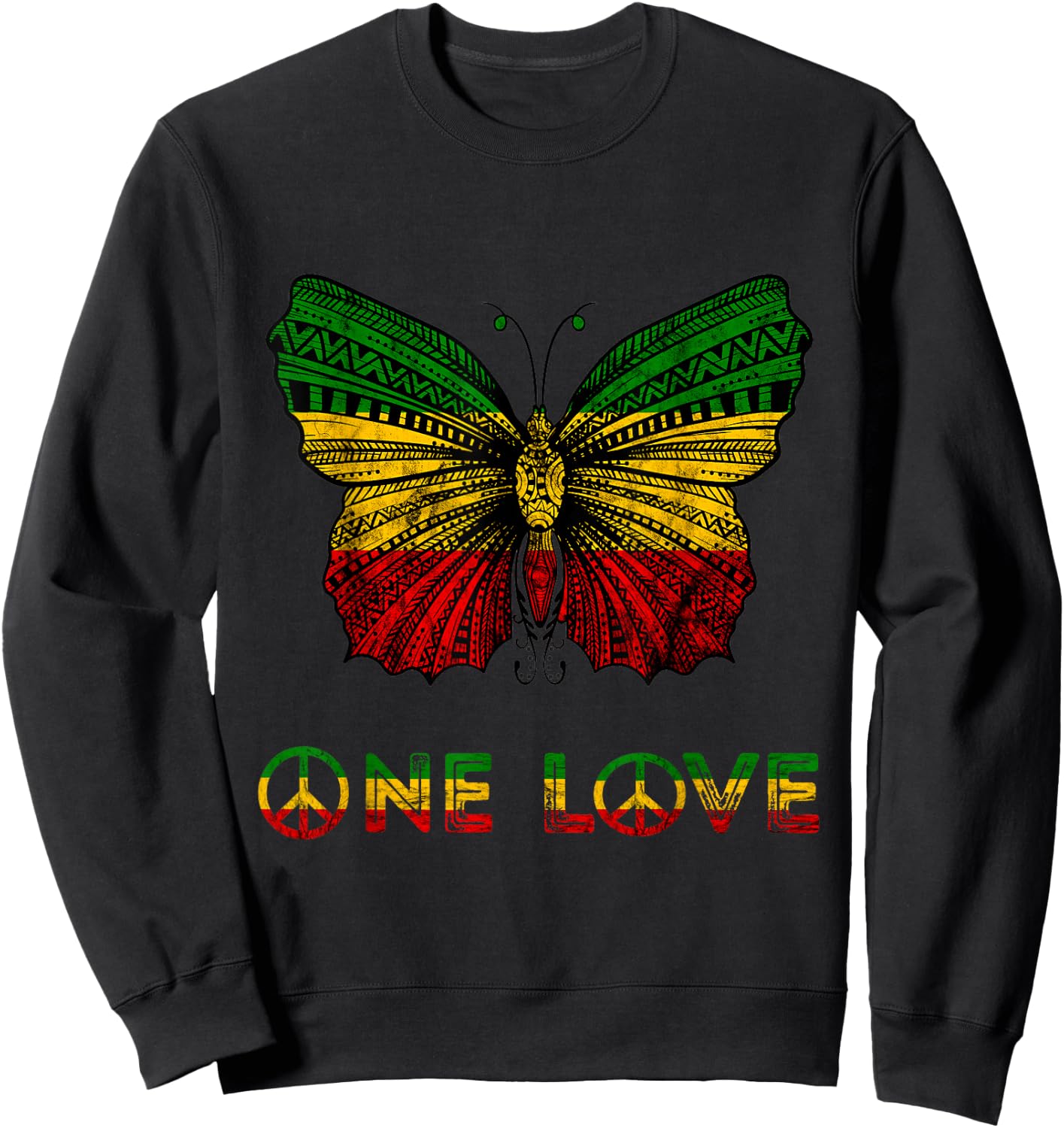 One Pride Love Rasta Butterfly Reggae Hippie Rastafari Roots Sweatshirt - Sweatshirt | Black
