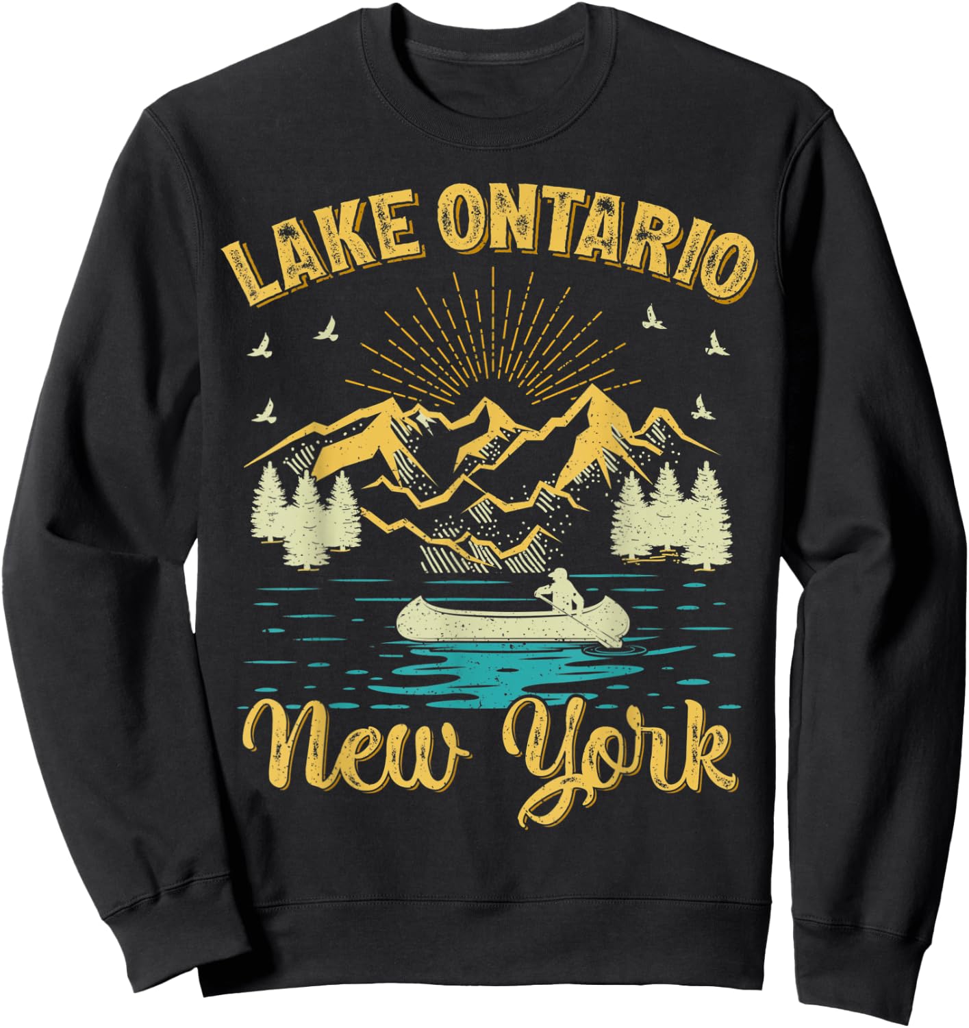 Summer Vacation Retro Mountain New York Ontario Lake Men Women Kids Sweatshirt - Sweatshirt | Black