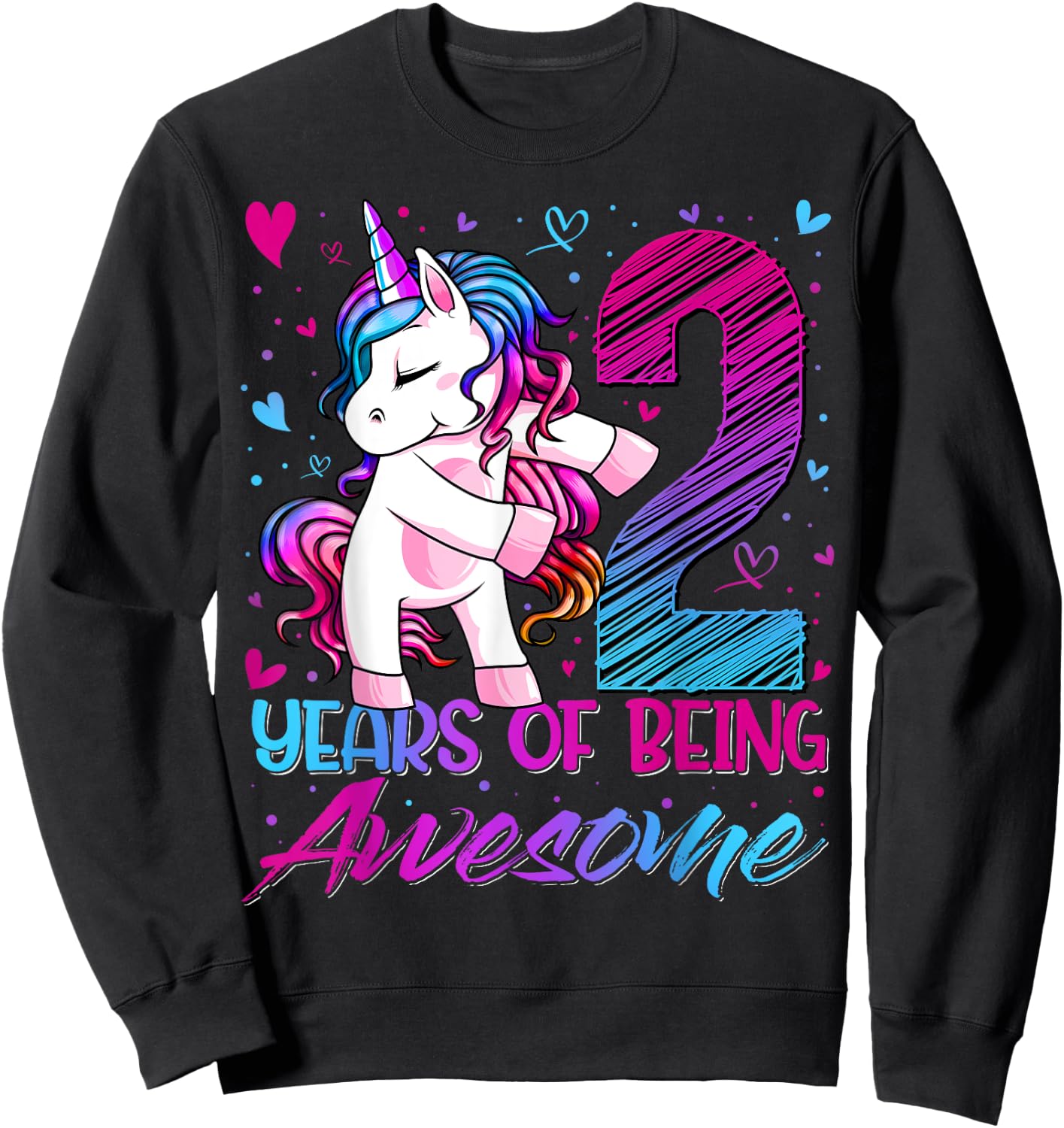 2 Year Old Gifts Unicorn Flossing 2nd Birthday Girl Party Sweatshirt - Sweatshirt | Black