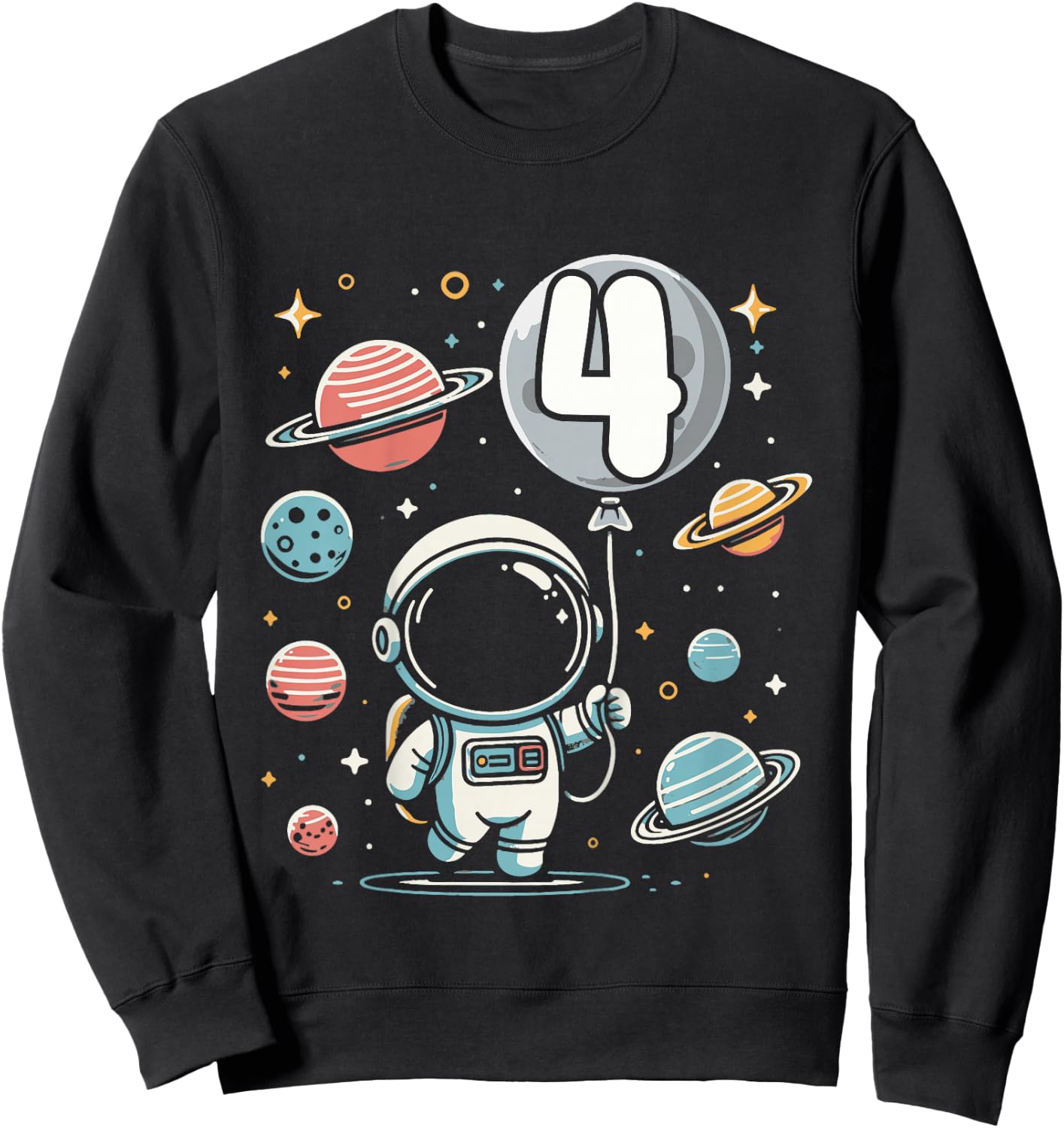4th Birthday Astronaut Space Planet 4 Years Old Sweatshirt - Sweatshirt | Black