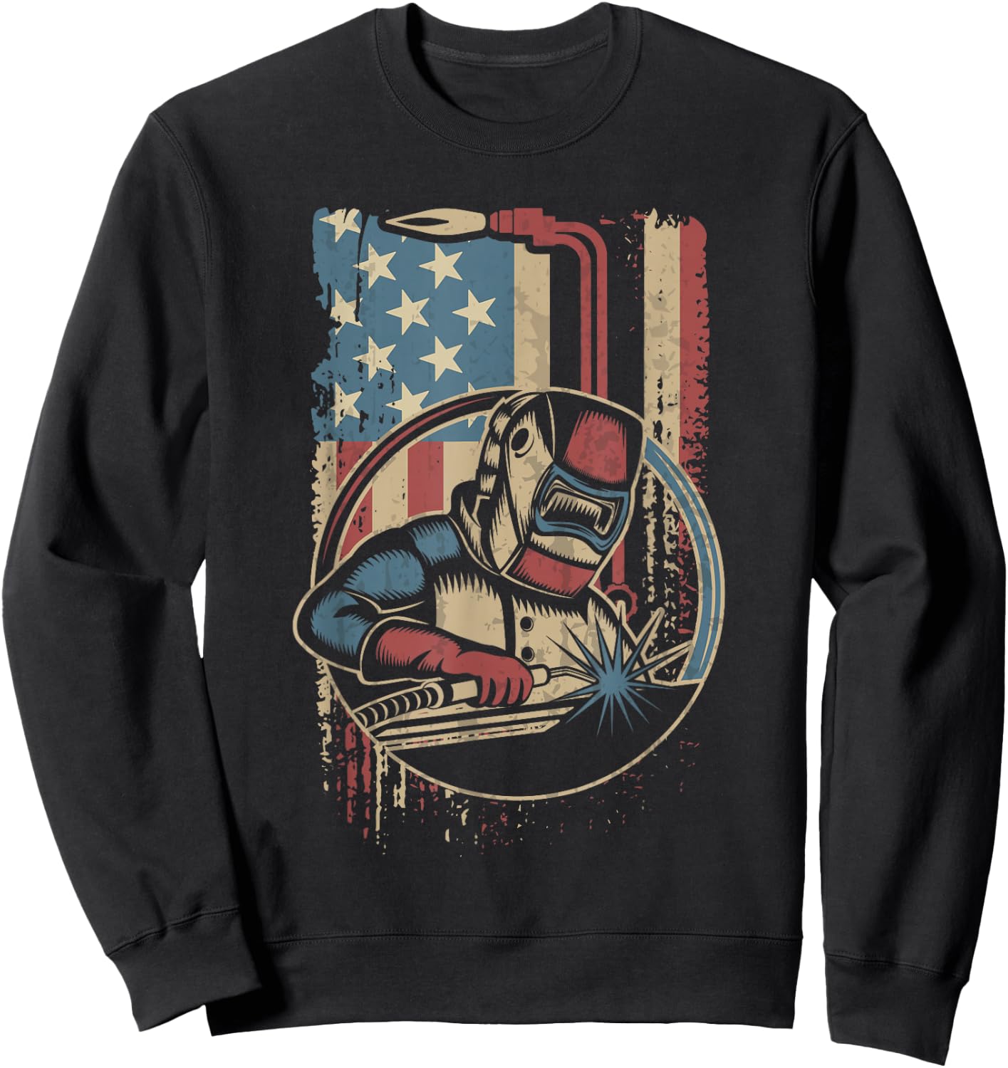 Weld Funny Welder Welding Vintage American Flag Welders Gift Sweatshirt - Sweatshirt | Black