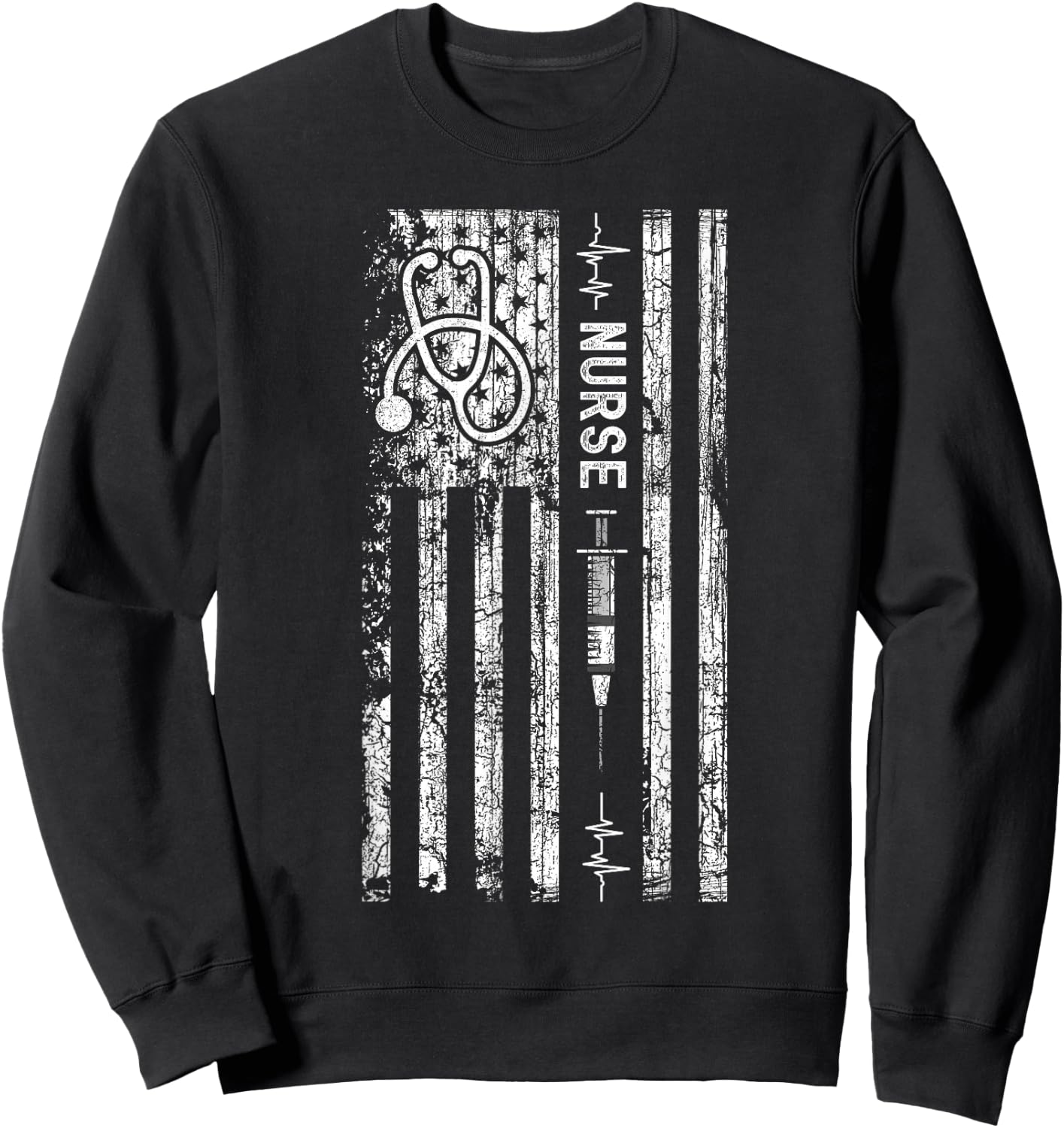 Vintage American Flag Nurse Sweatshirt - Sweatshirt | Black