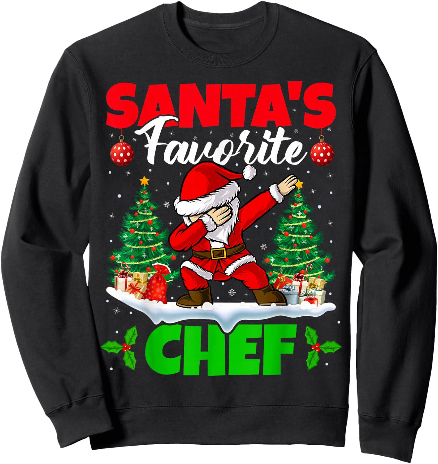 Xmas Dabbing Santa's Favorite Chef Christmas Sweatshirt - Sweatshirt | Black