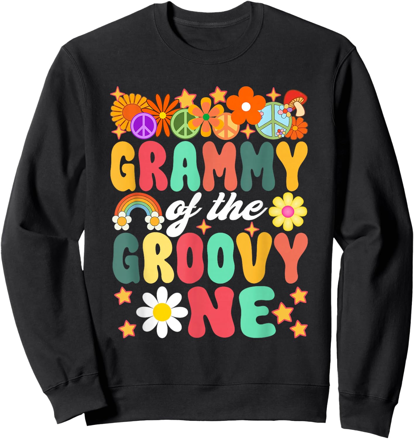 Retro Grammy of Groovy One Matching Family 1st Birthday Sweatshirt - Sweatshirt | Black