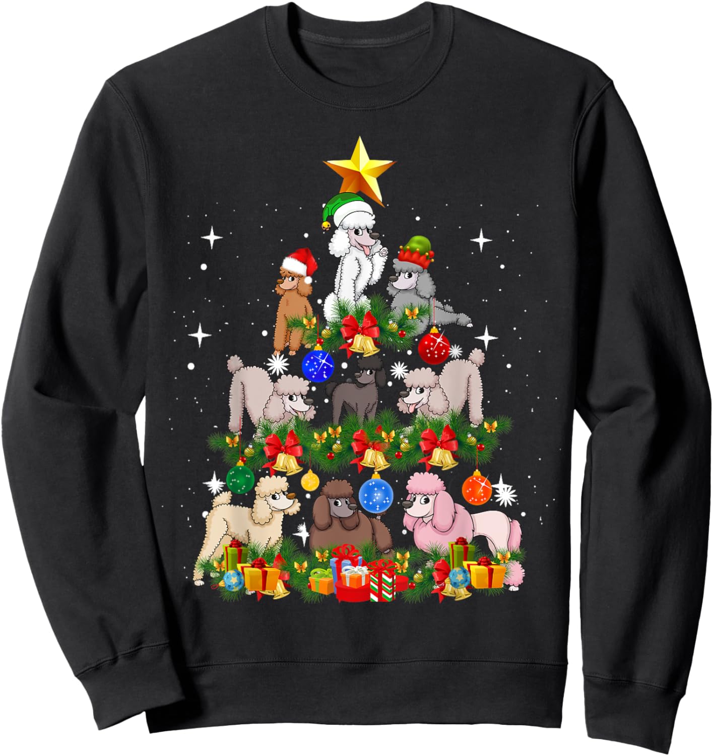 Cute Poodle Dog Christmas Tree Men Women Kids Sweatshirt - Sweatshirt | Black