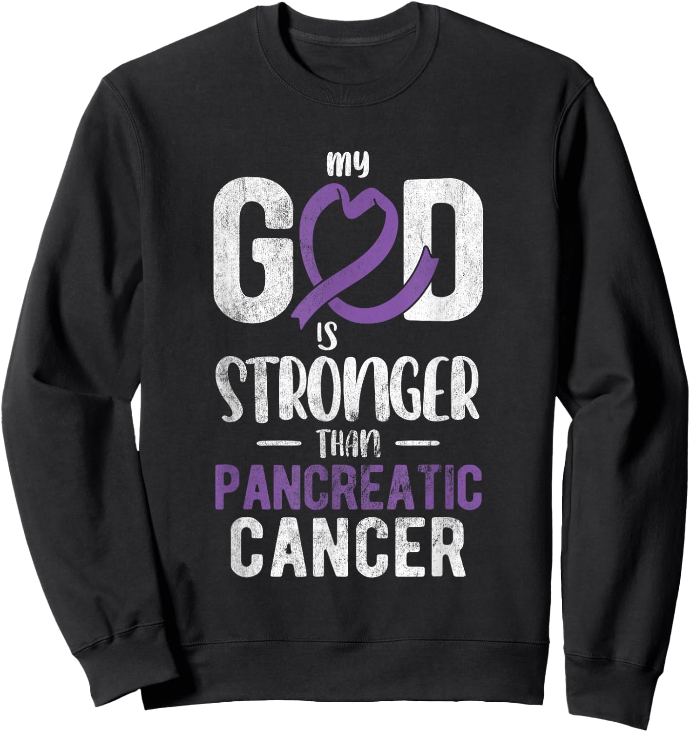 My God Stronger Than Pancreatic Cancer Awareness Sweatshirt - Sweatshirt | Black