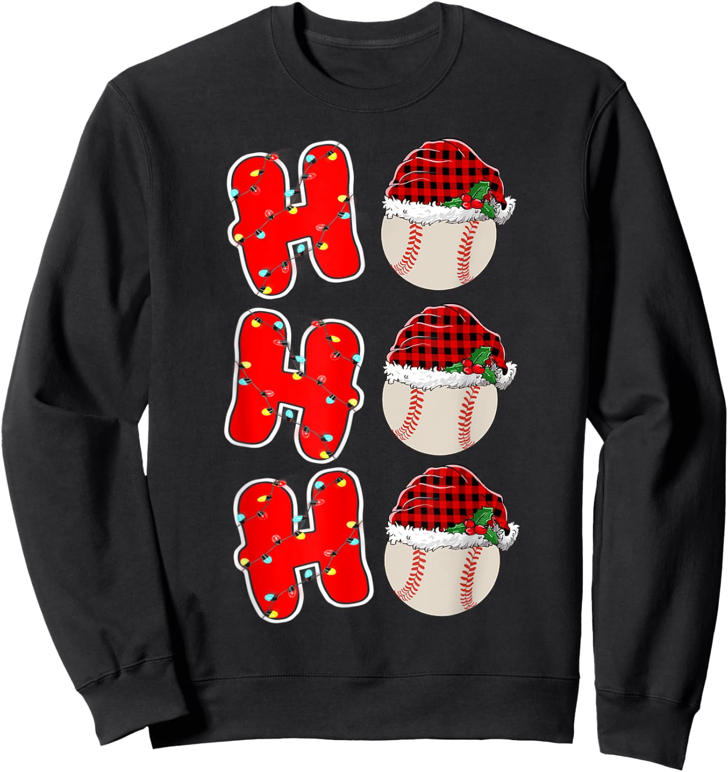 Ho-Ho-Ho Santa Red Plaid Claus Christmas Pajama Baseball Sweatshirt - Sweatshirt | Black