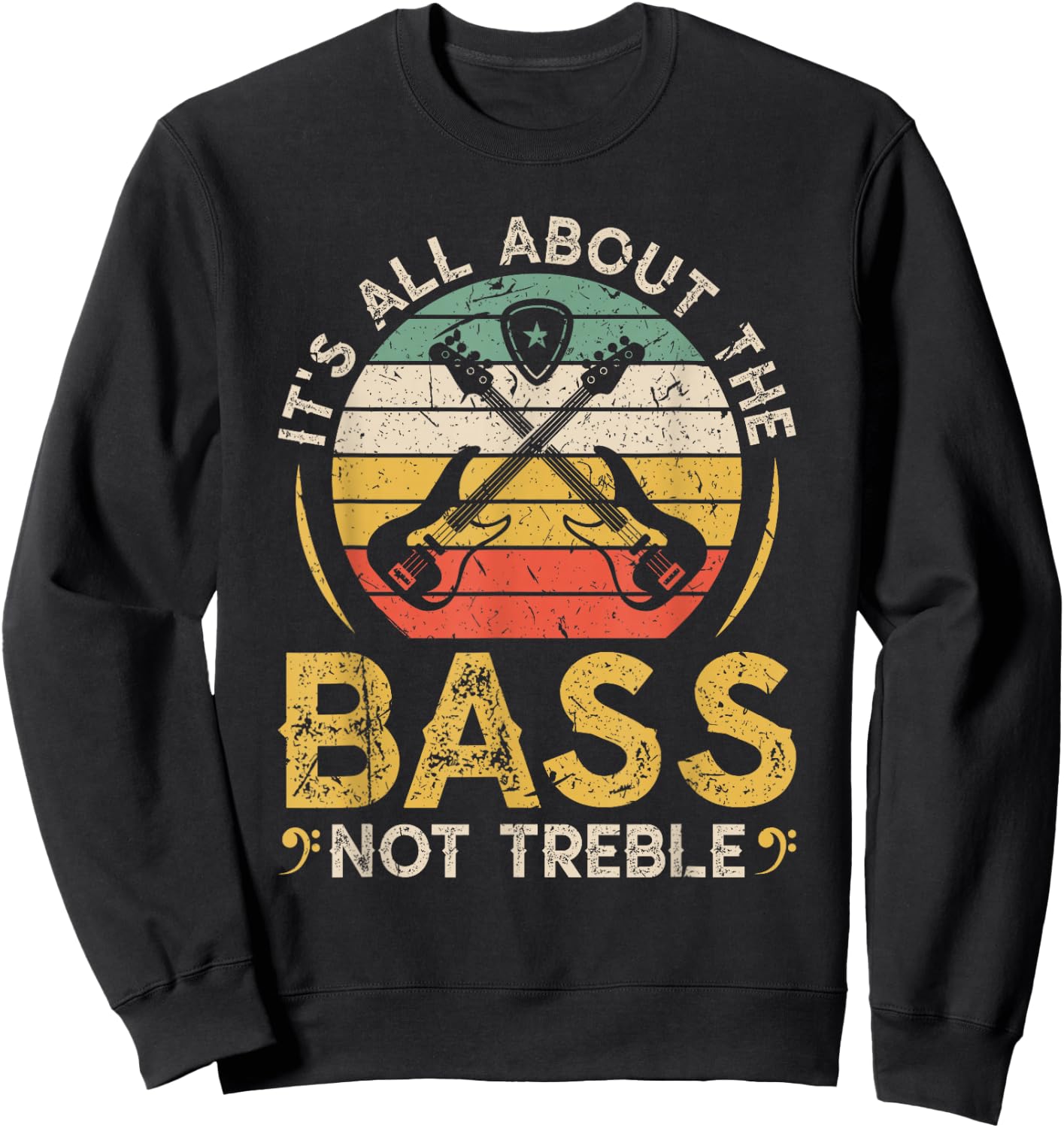 It's All About The Bass, Retro Electric Bass Guitar Players Sweatshirt - Sweatshirt | Black