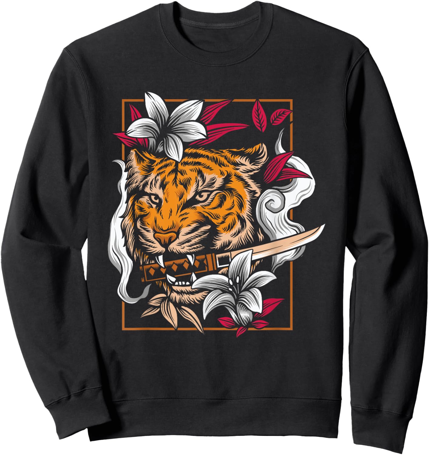 Dancing Tiger Japanese Asian Art Inspired Cartoon Graphic Sweatshirt - Sweatshirt | Black