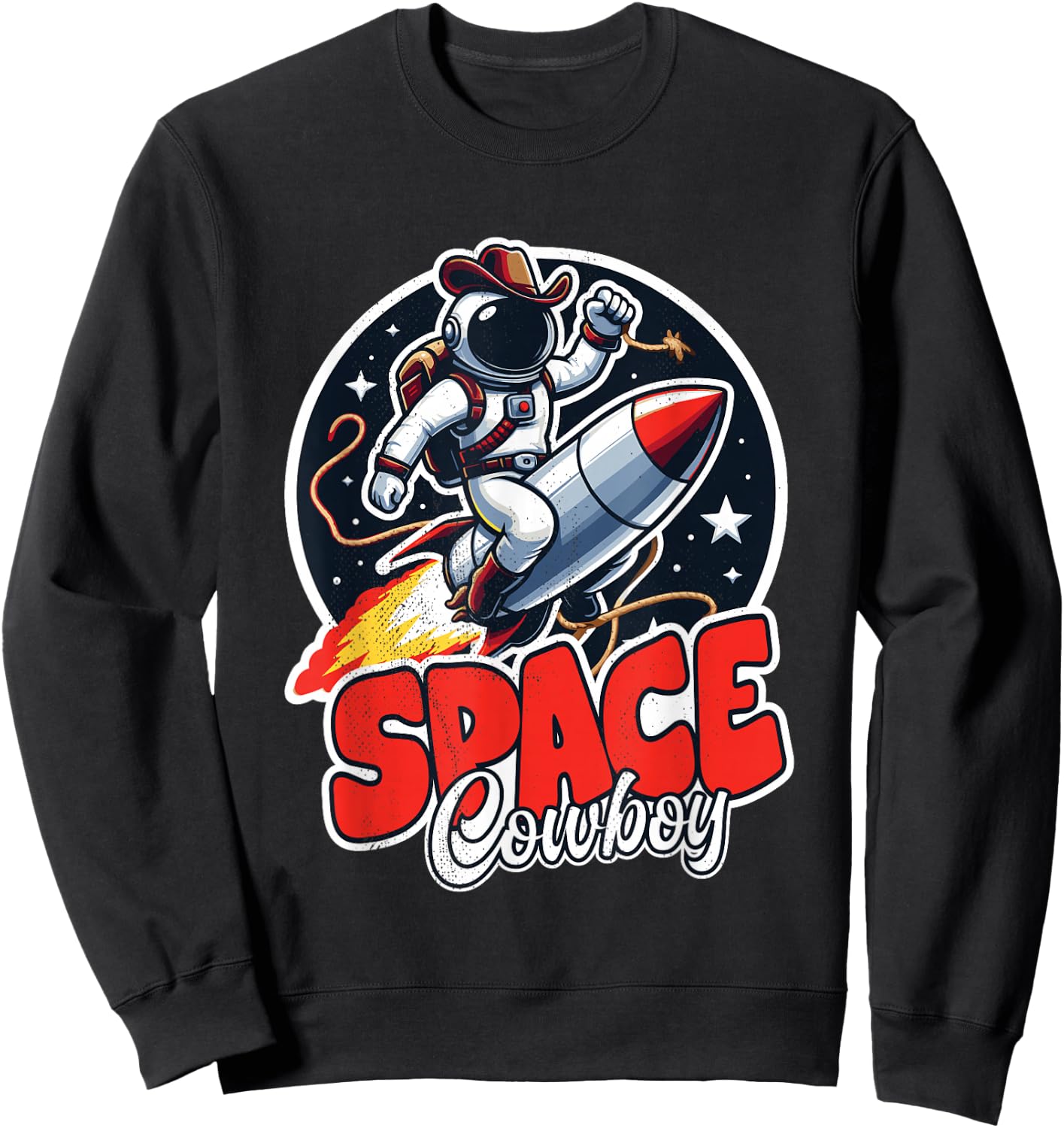 Vintage Space Cowboy Astronaut with Rocket For Boys & Girls Sweatshirt - Sweatshirt | Black