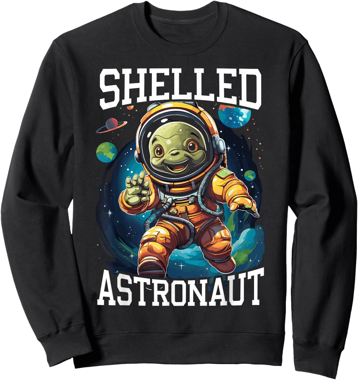 Space Turtle Astronaut Tortoise Marine Biology Outerspace Sweatshirt - Sweatshirt | Black