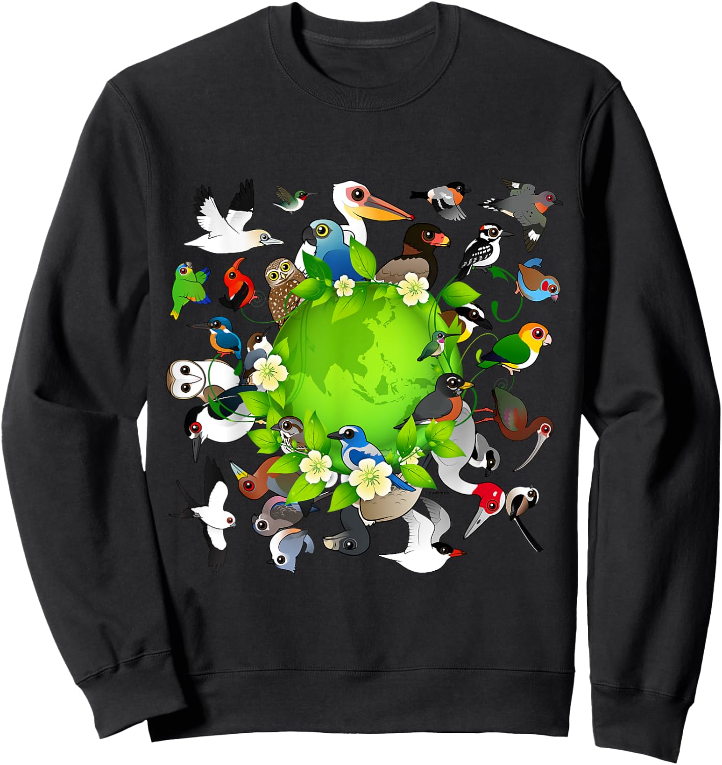 Flock of Cartoon Birds Around Earth | Earth Day Birdorable Sweatshirt - Sweatshirt | Black