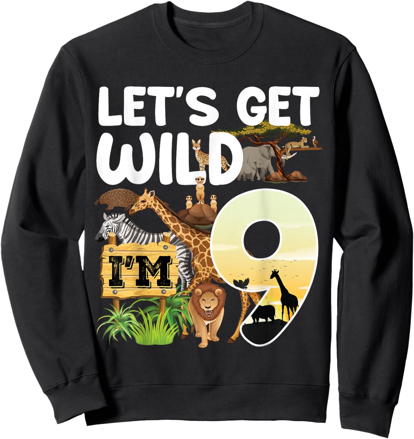 9 Year Old Zoo Birthday Safari Jungle Animal 9th B-day Sweatshirt - Sweatshirt | Black