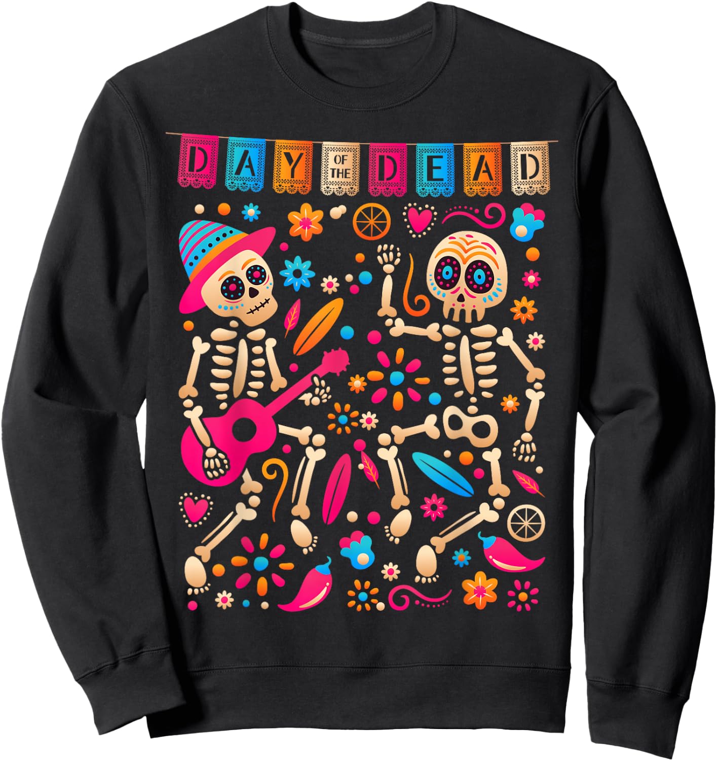 Colorful Dancing Mexican Skeletons - Cute Day Of The Dead Sweatshirt - Sweatshirt | Black