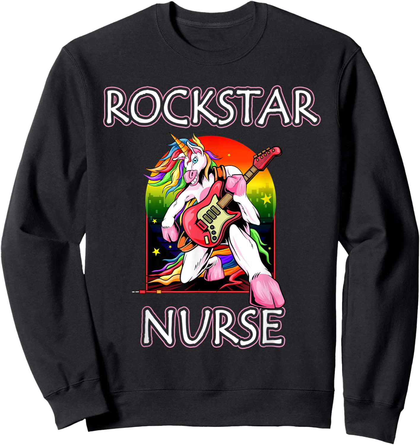 Unicorn Nurse Rockstar Rock Guitar Music Band Nursing Sweatshirt - Sweatshirt | Black