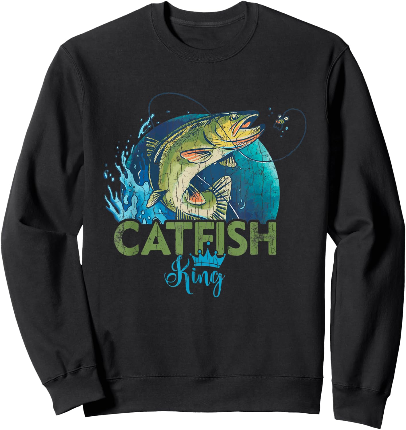 Catfish King Funny Fishing Lover Catfishing Graphic Sweatshirt - Sweatshirt | Black