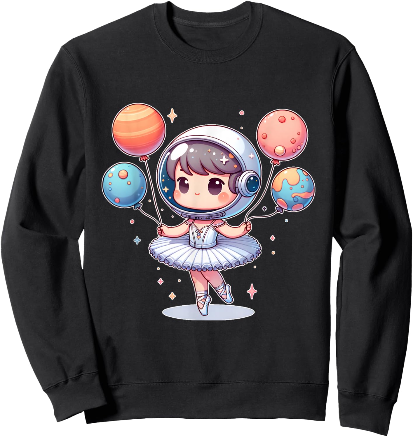 Cute ballerina girl space astronaut funny space ballons Sweatshirt - Sweatshirt | Black
